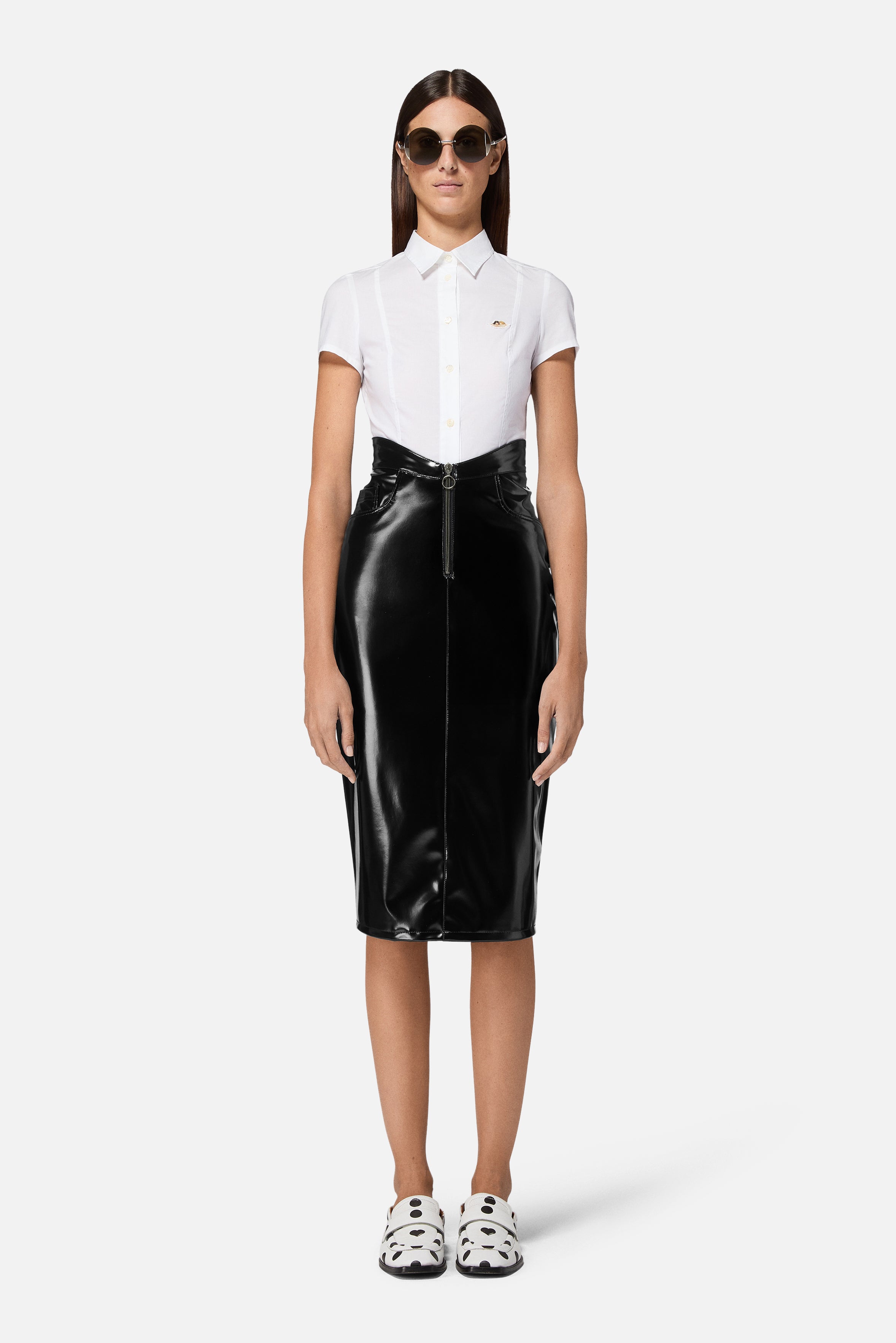 Vinyl Zippered Midi Skirt Black | Fiorucci