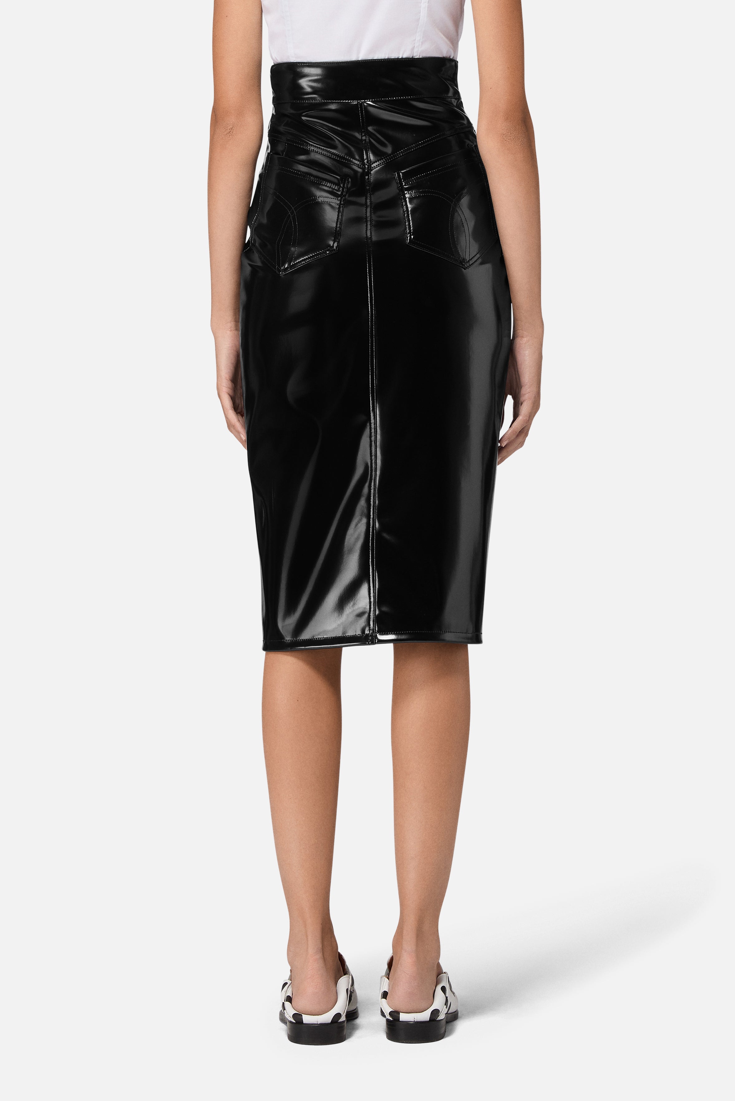 Vinyl Zippered Midi Skirt Black | Fiorucci