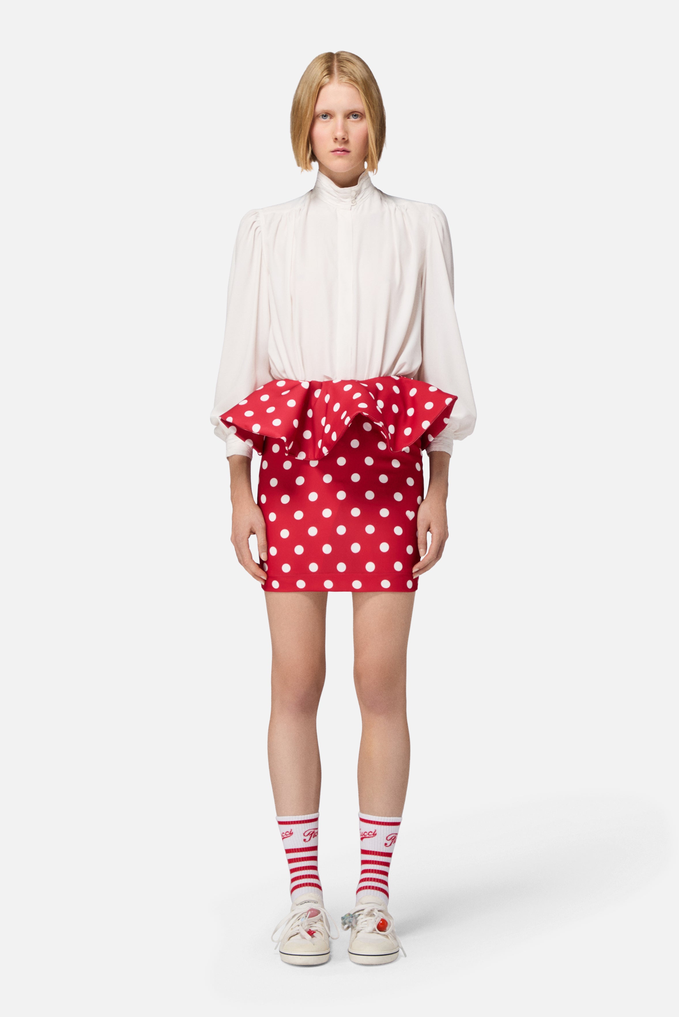 Polka Dot Ruffle Mini Skirt Red