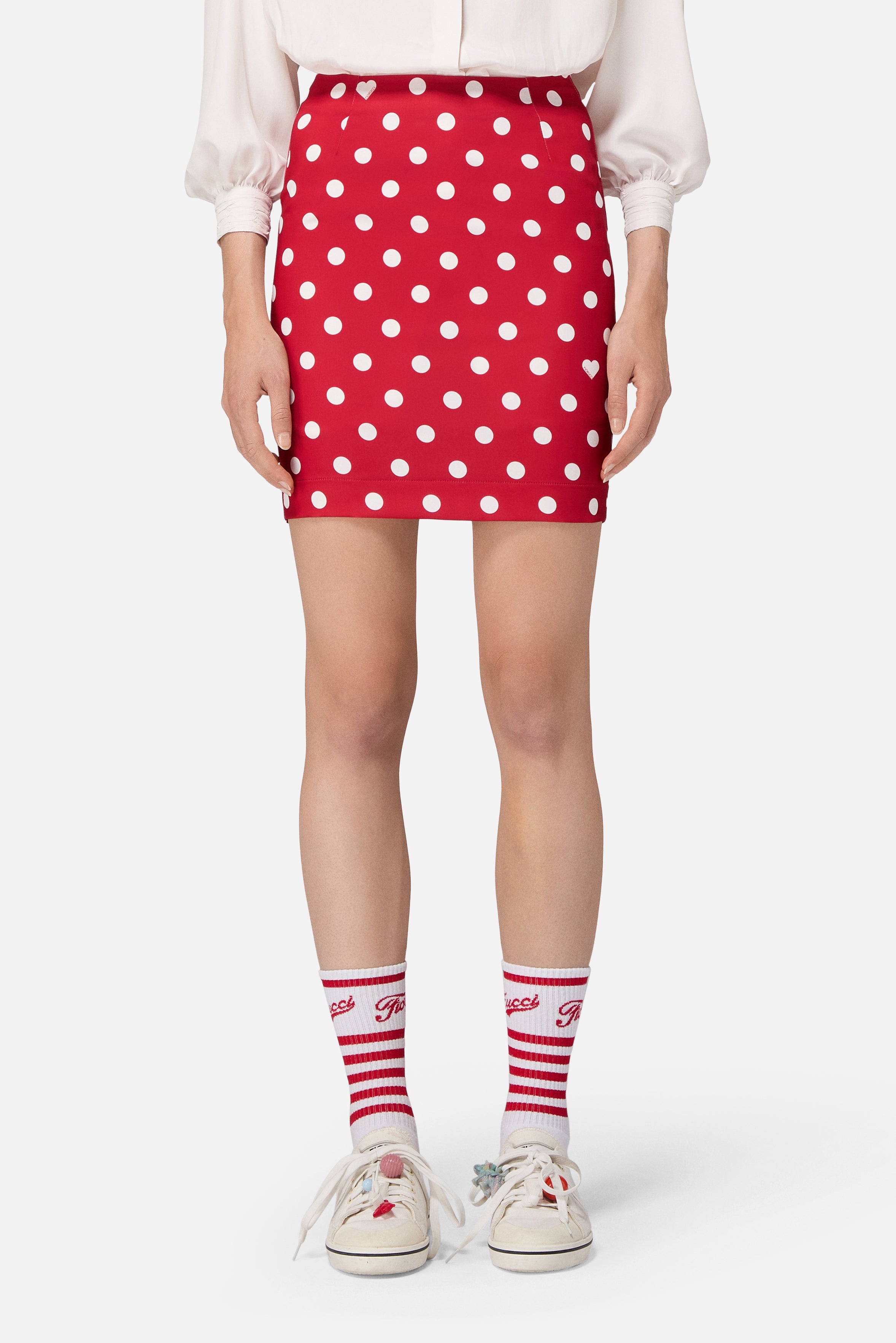 Polka Dot Ruffle Mini Skirt Red