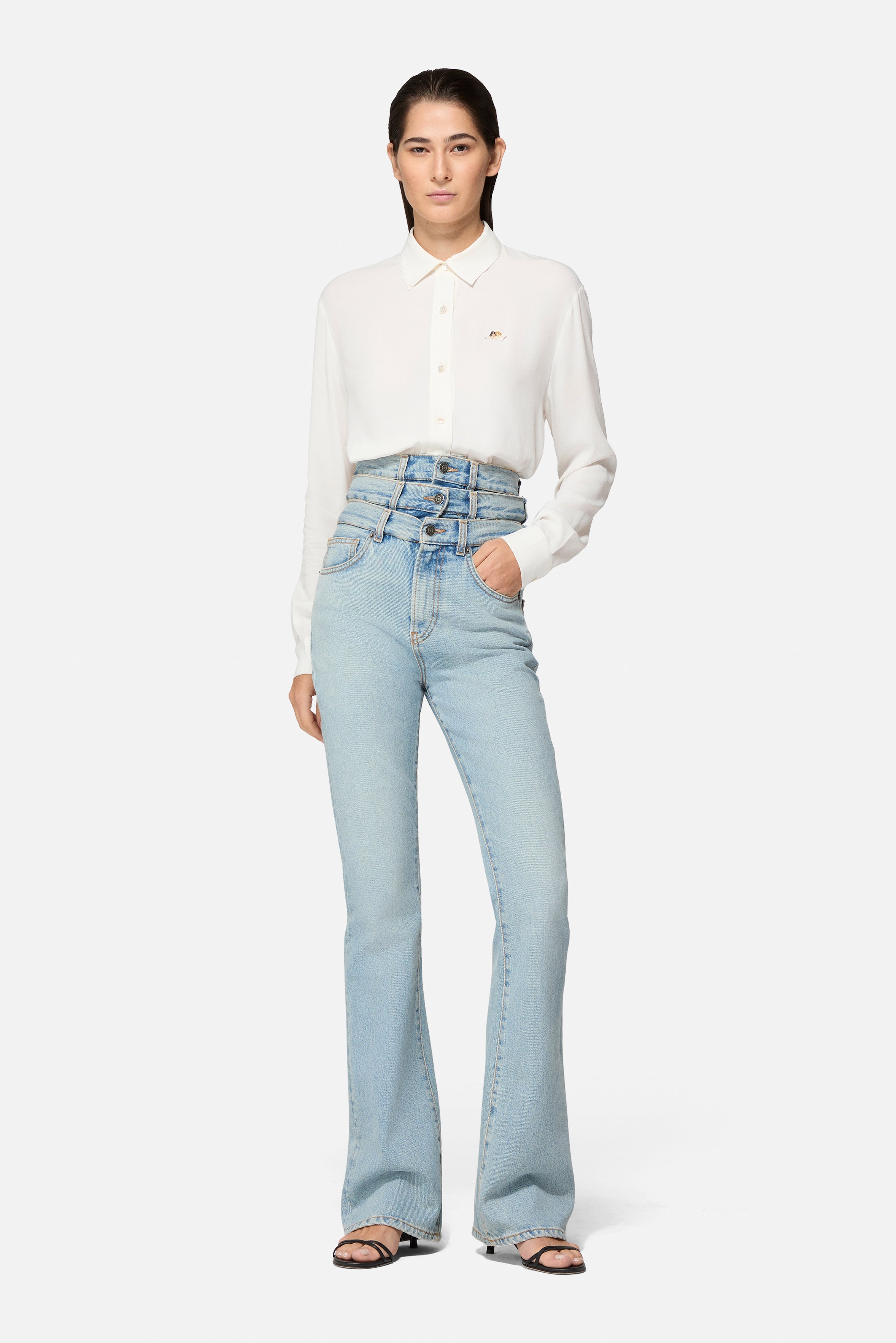 Triple Layer Flared Jeans Light Blue