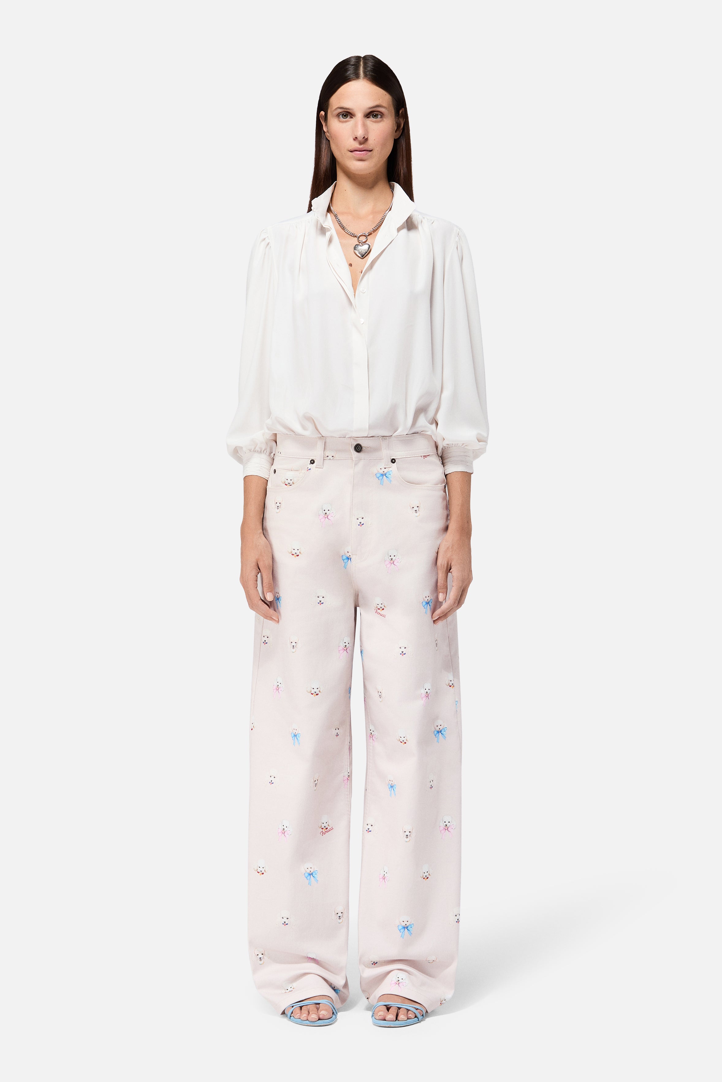 Poodle Print Heavy Cotton Baggy Jeans Pink