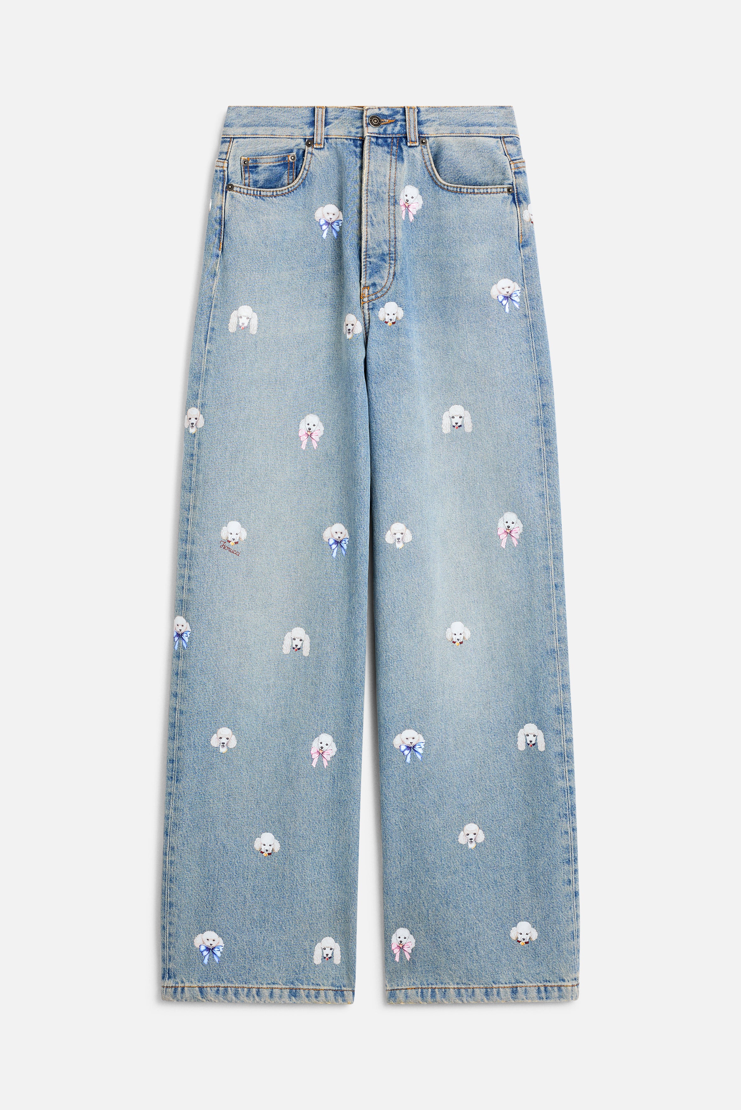 Poodle Print Baggy Jeans Light Blue