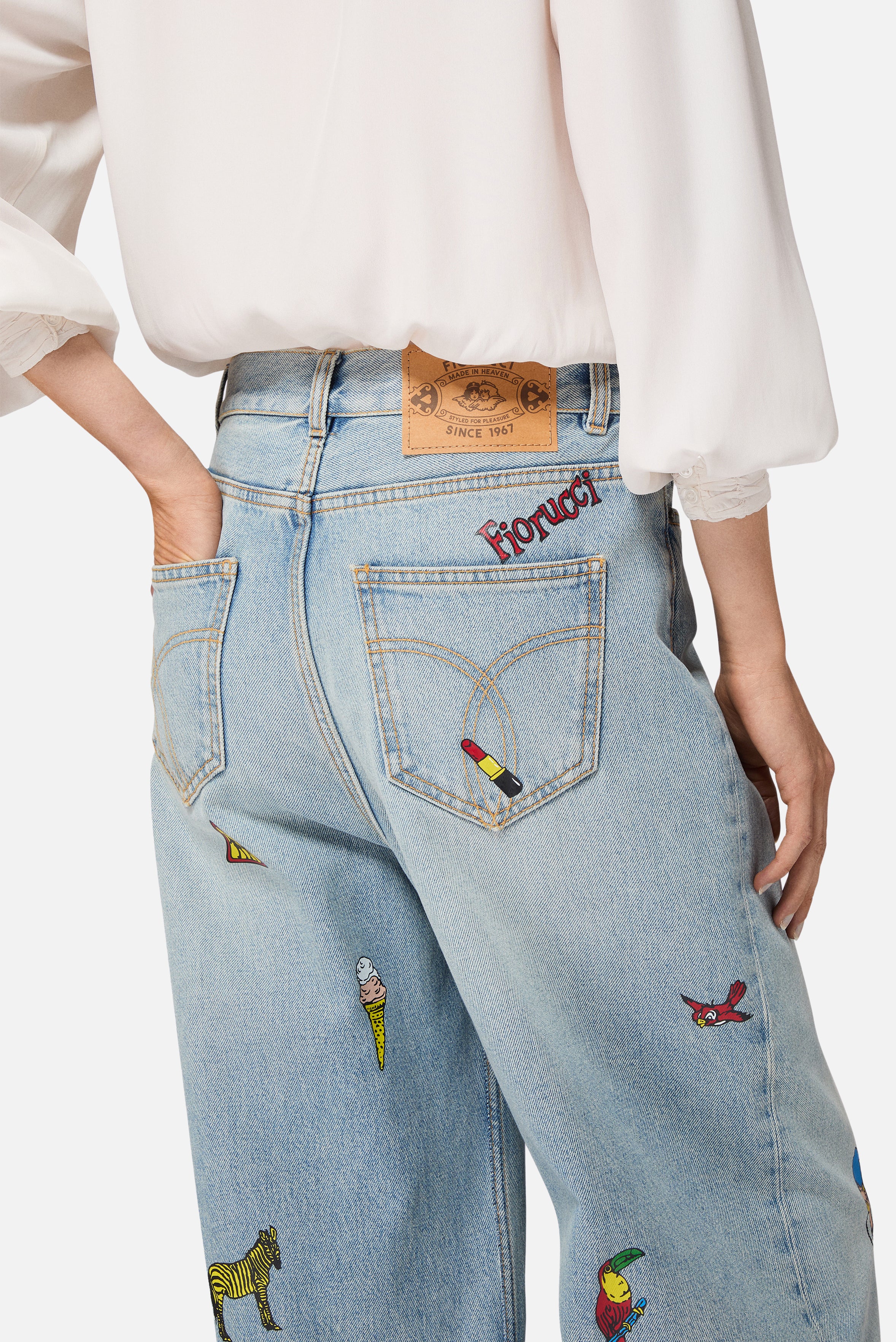 Jeans Baggy con Stampa Toys Azzurri