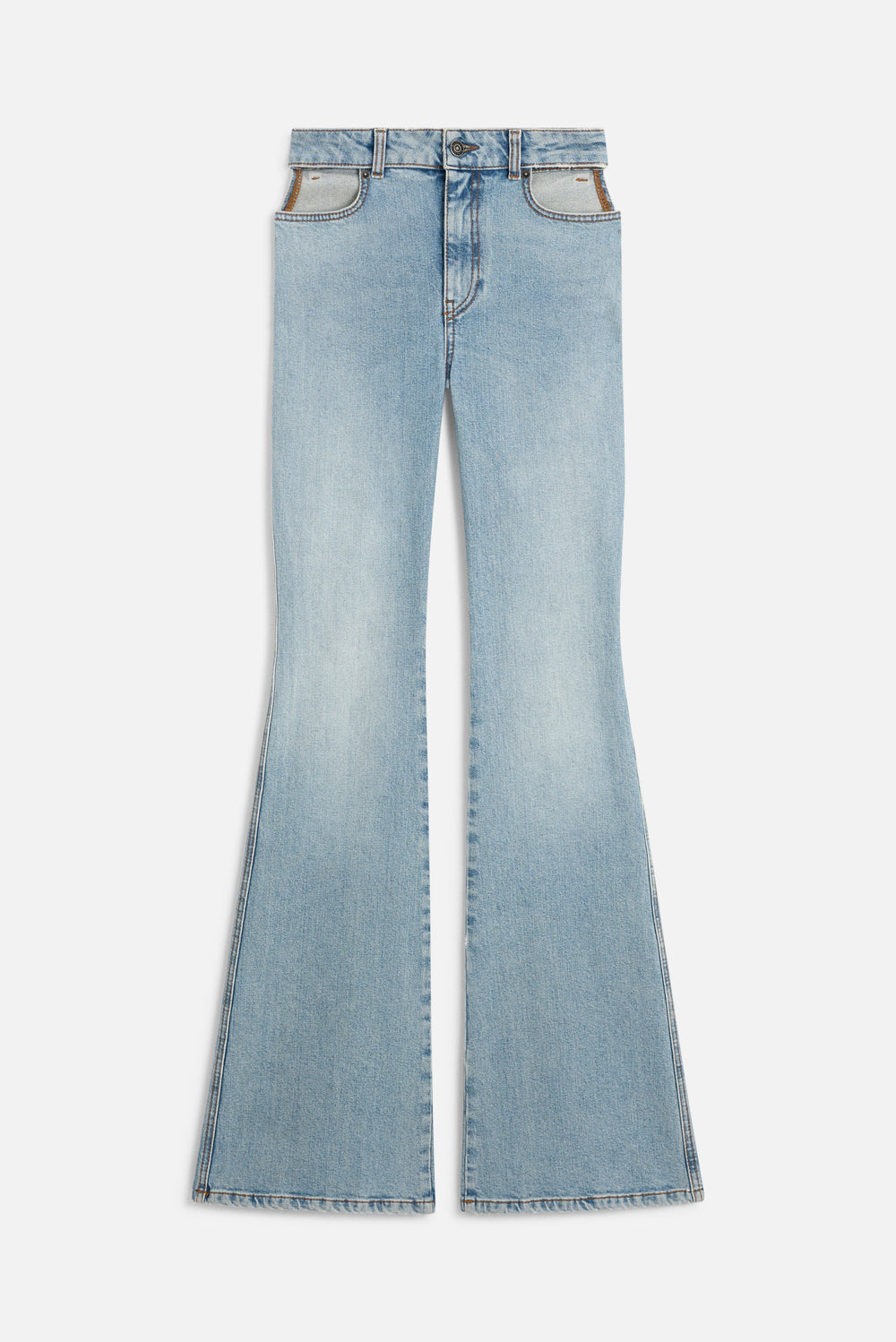 Cutout Pocket Flared Jeans Light Blue