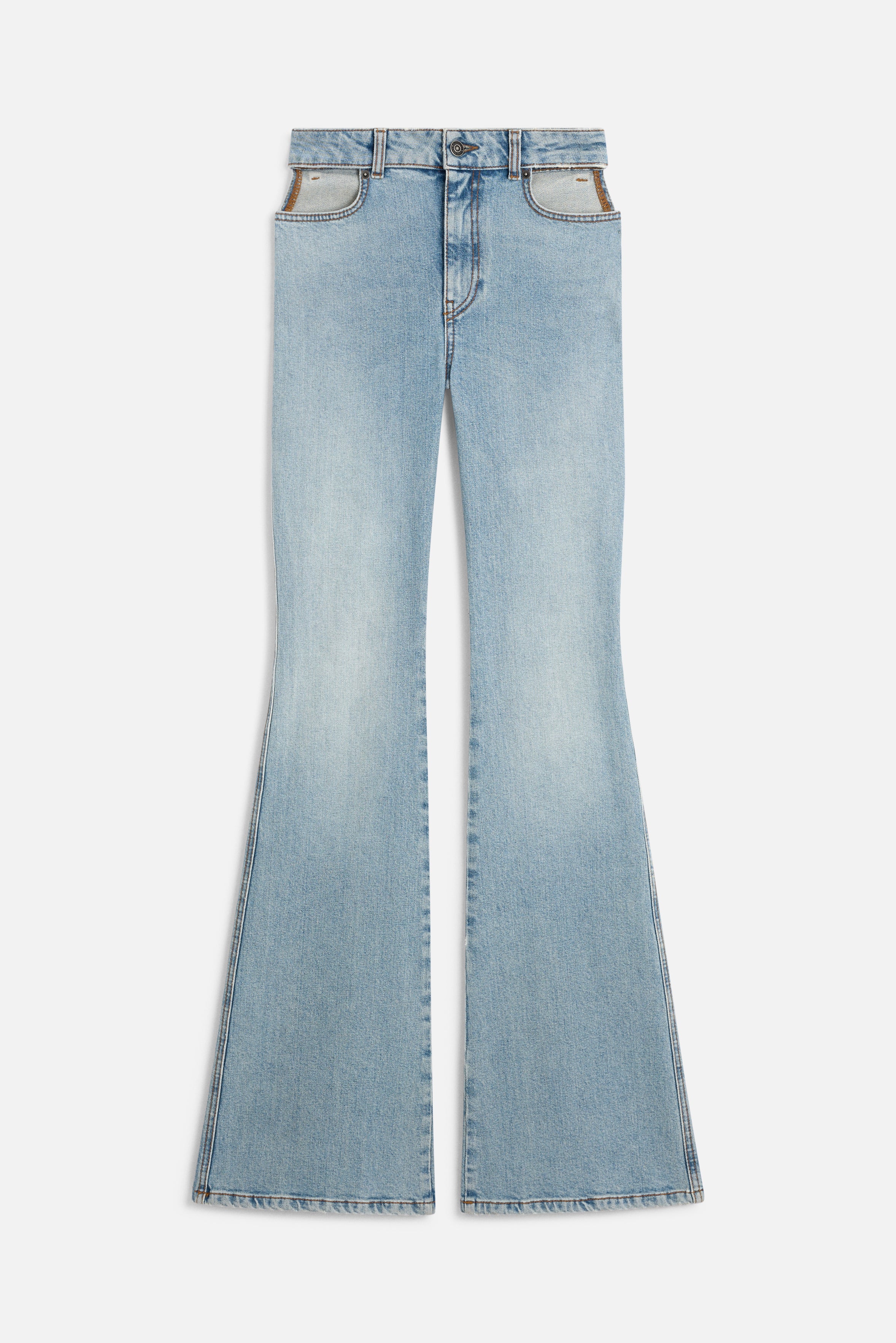 Cutout Pocket Flared Jeans Light Blue