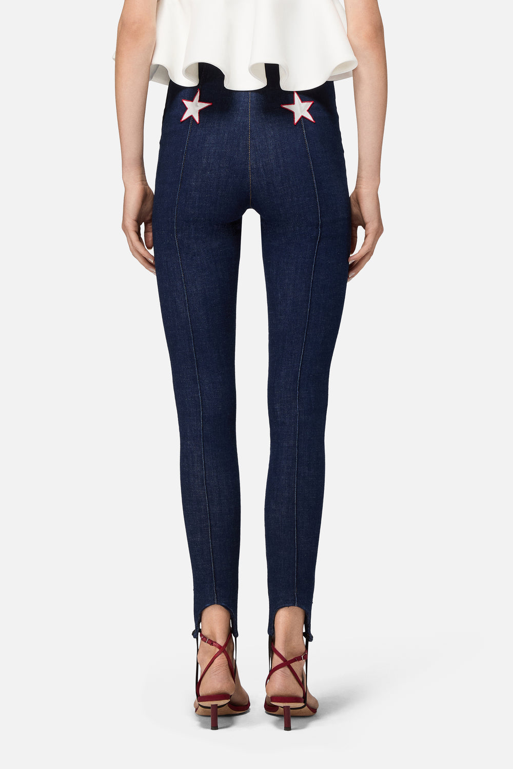 Double Star Patch Denim Leggings Navy