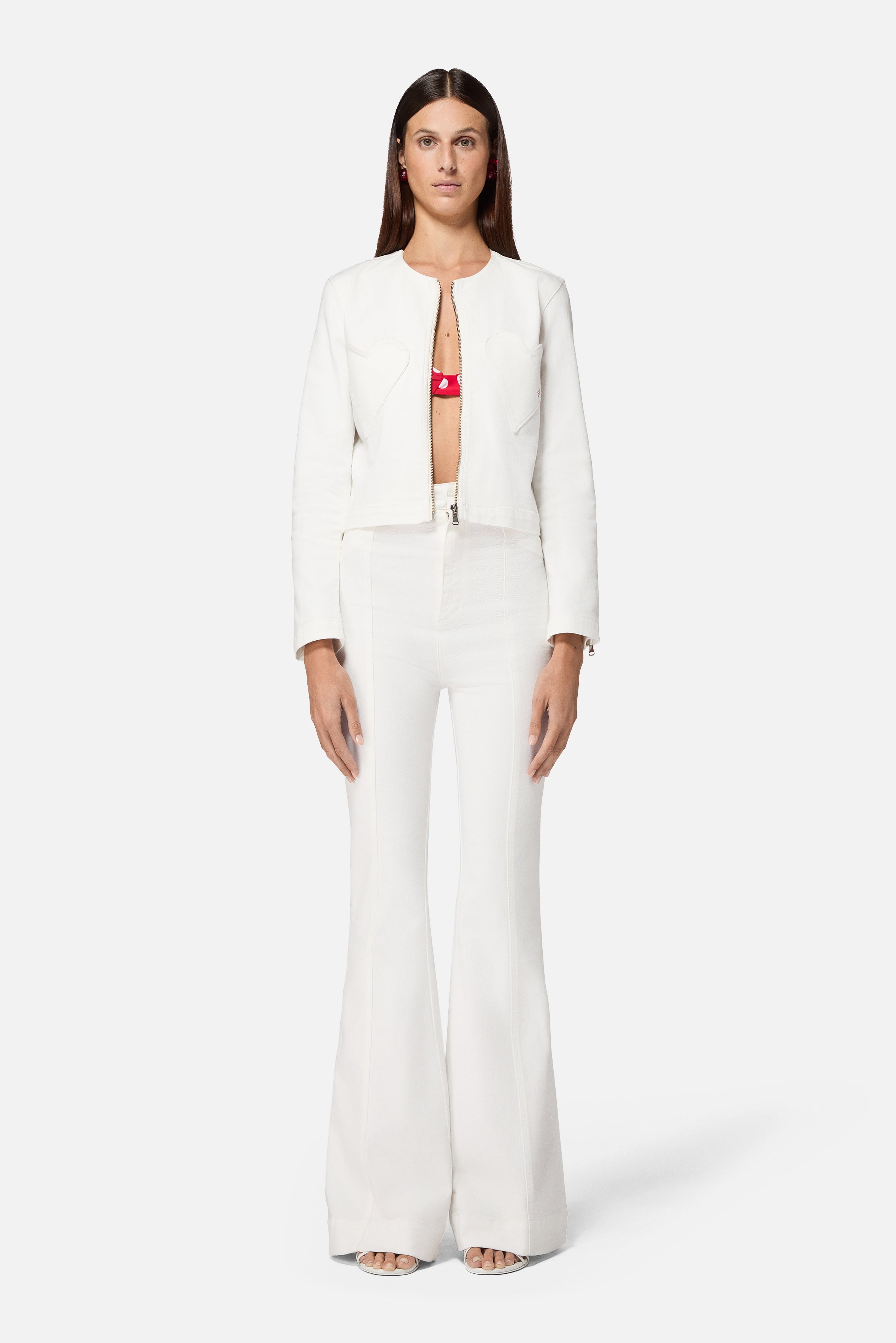 Double Heart Skinny Flared Jeans White