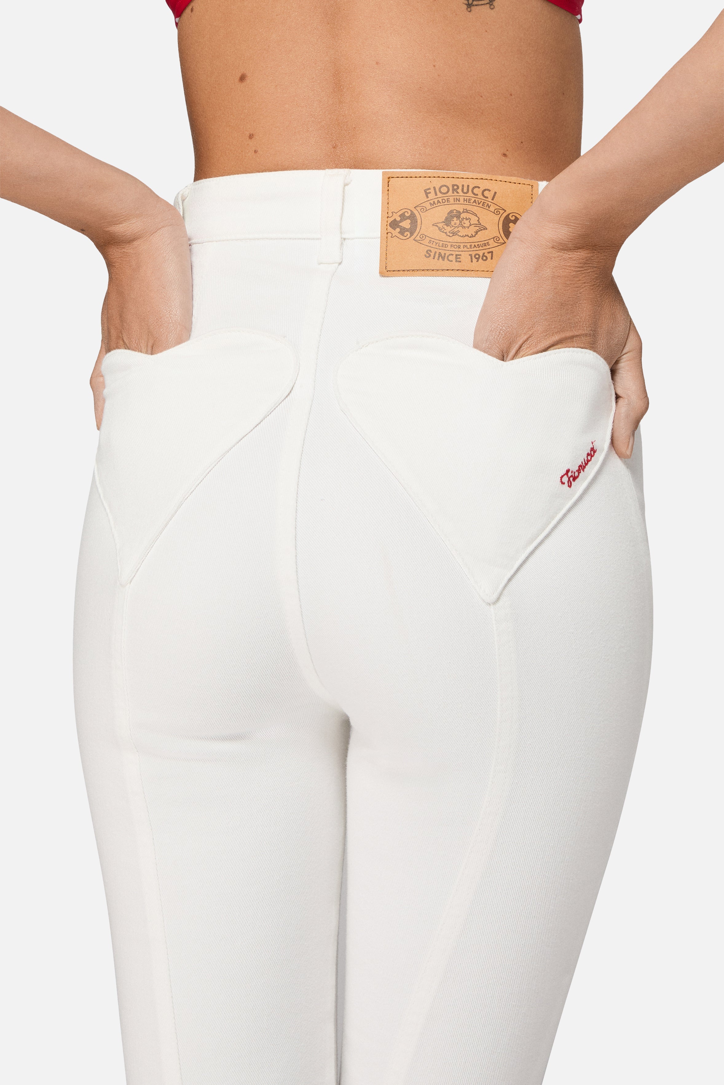 Double Heart Skinny Flared Jeans White