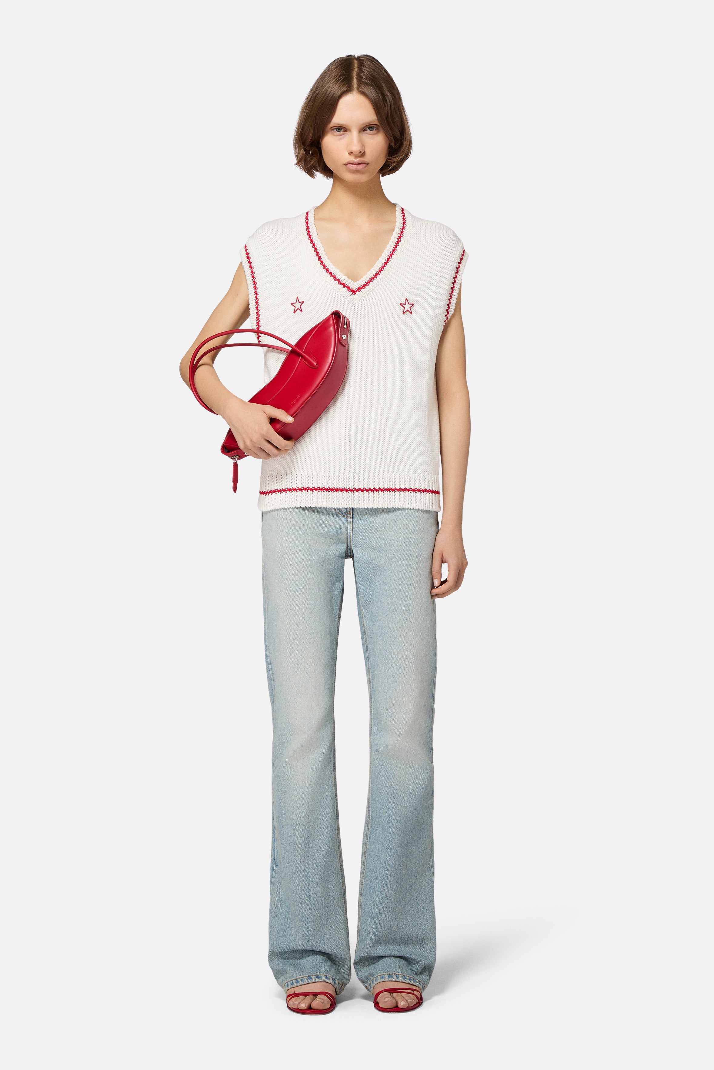 Double Star Patch Flared Jeans Light Blue