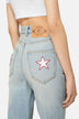 Double Star Patch Flared Jeans Light Blue
