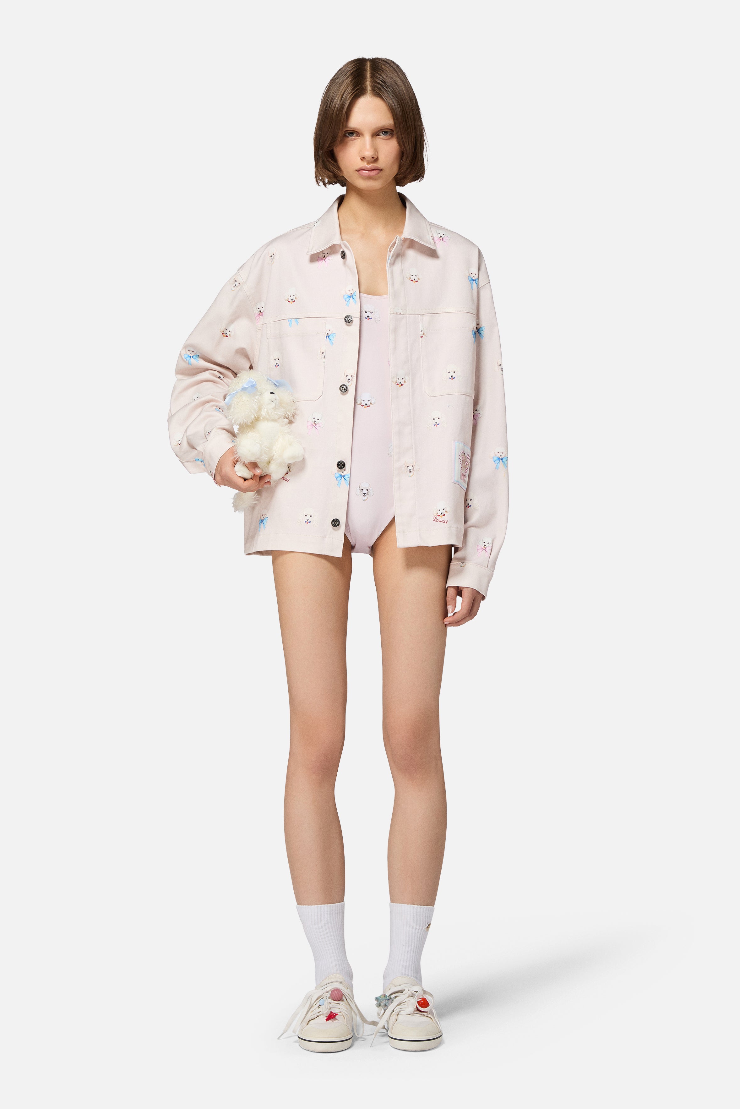 Poodle Print Cotton Jacket Pink