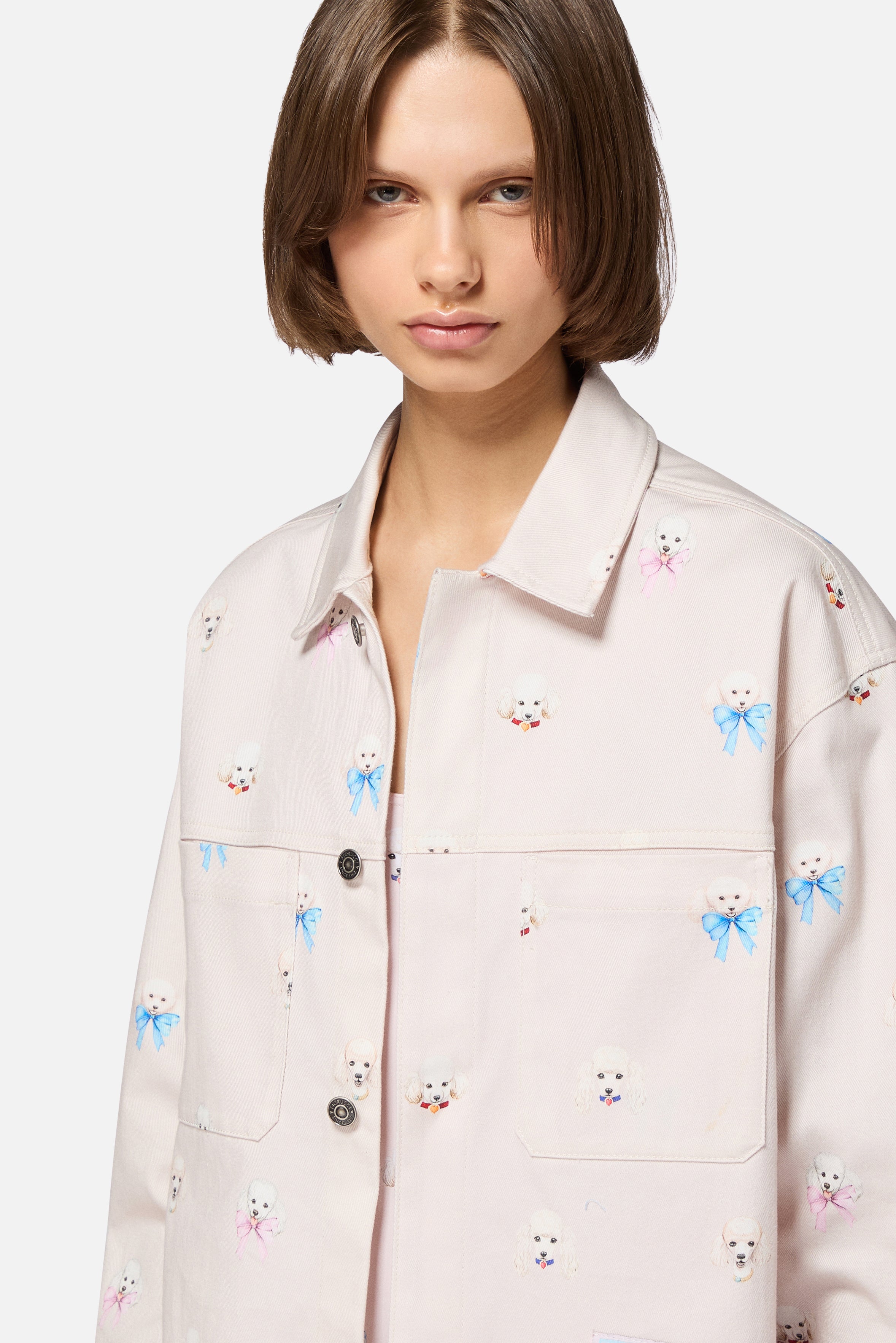 Poodle Print Cotton Jacket Pink