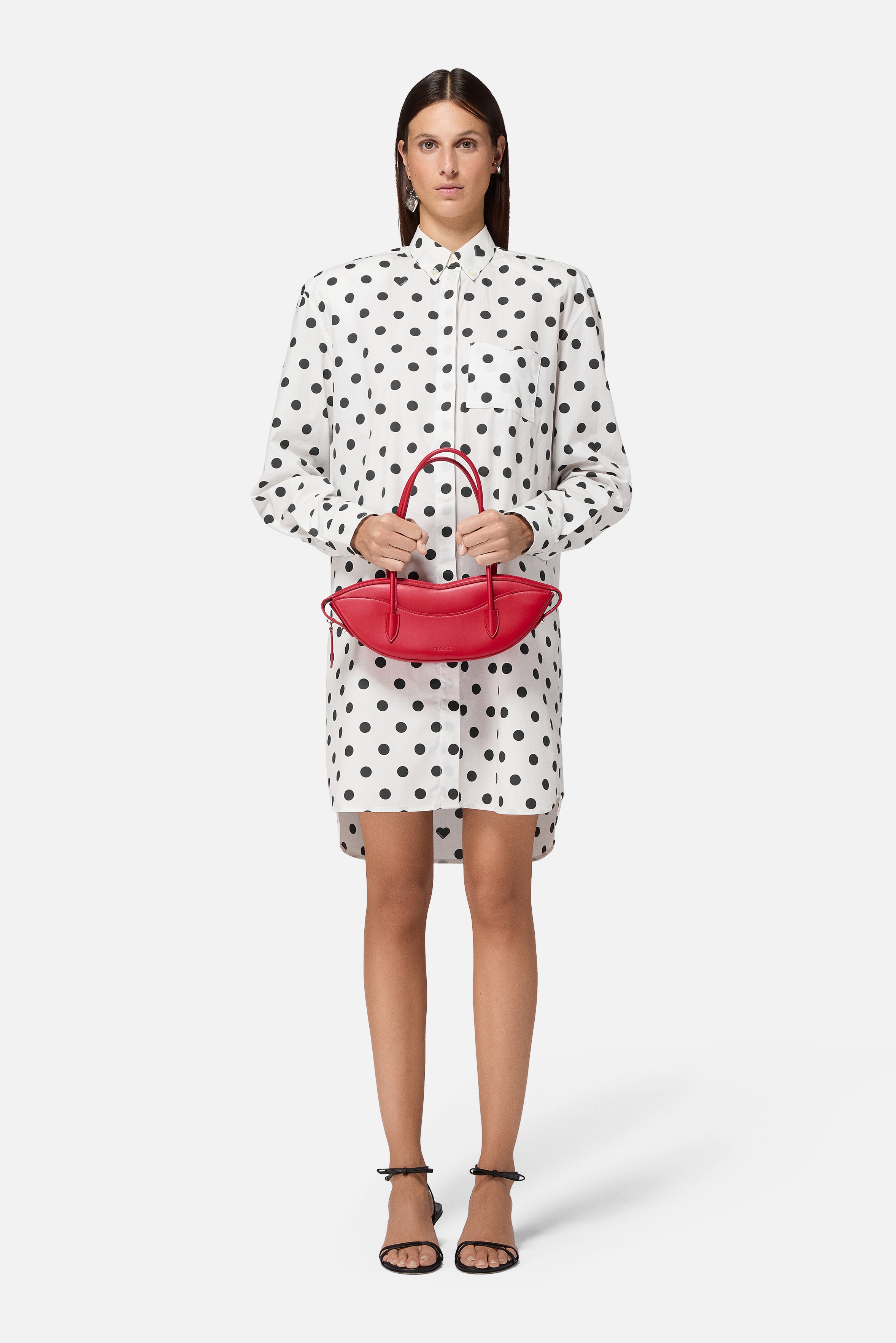 Polka Dot Midi Shirt Dress White