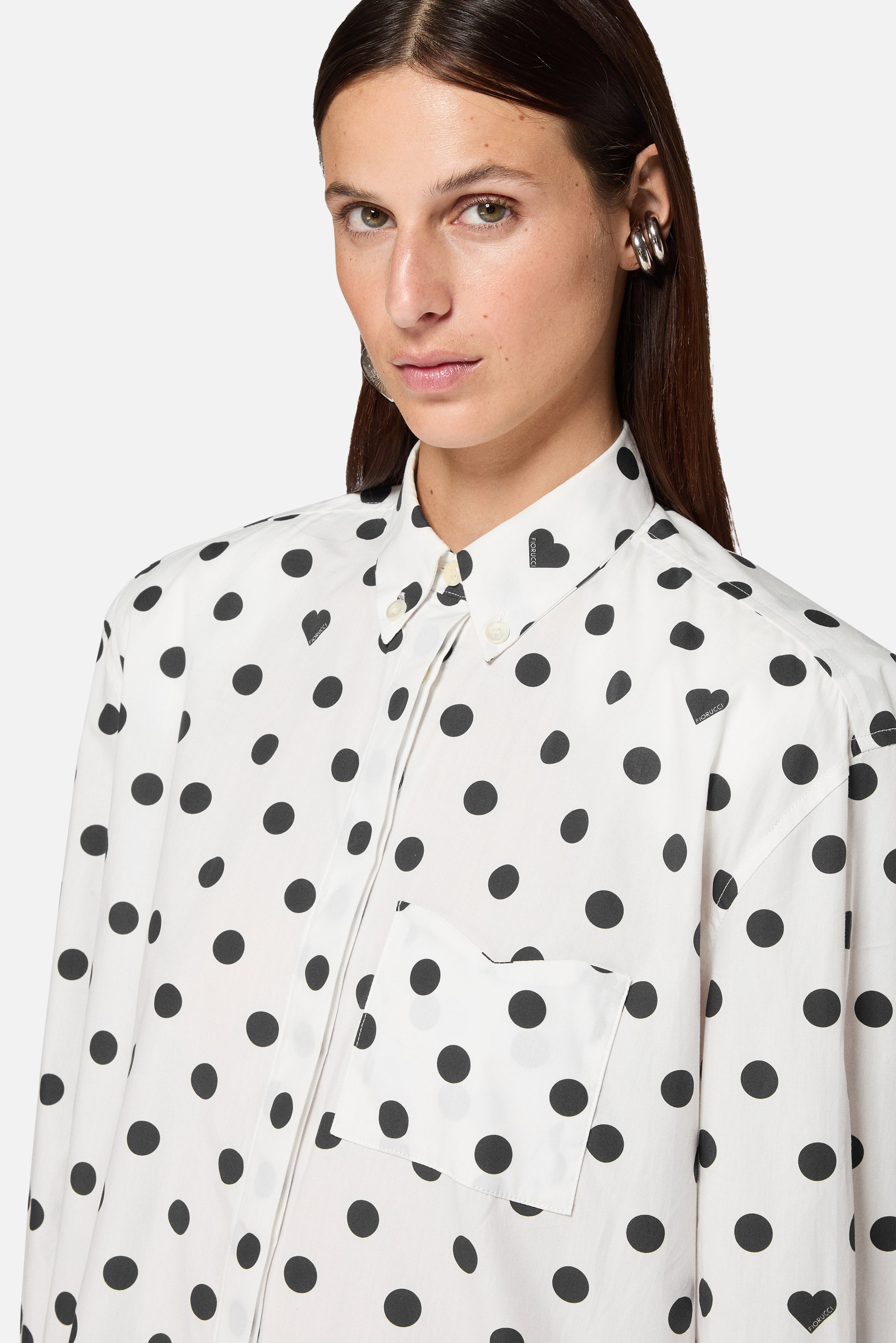 Polka Dot Midi Shirt Dress White