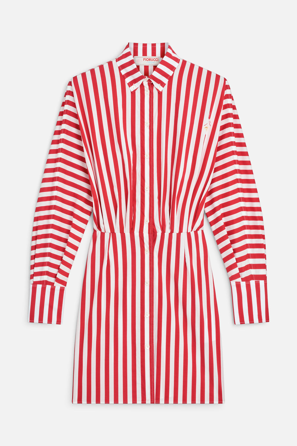 Mini Abito Chemisier con Stampa Popcorn a Righe Rosso