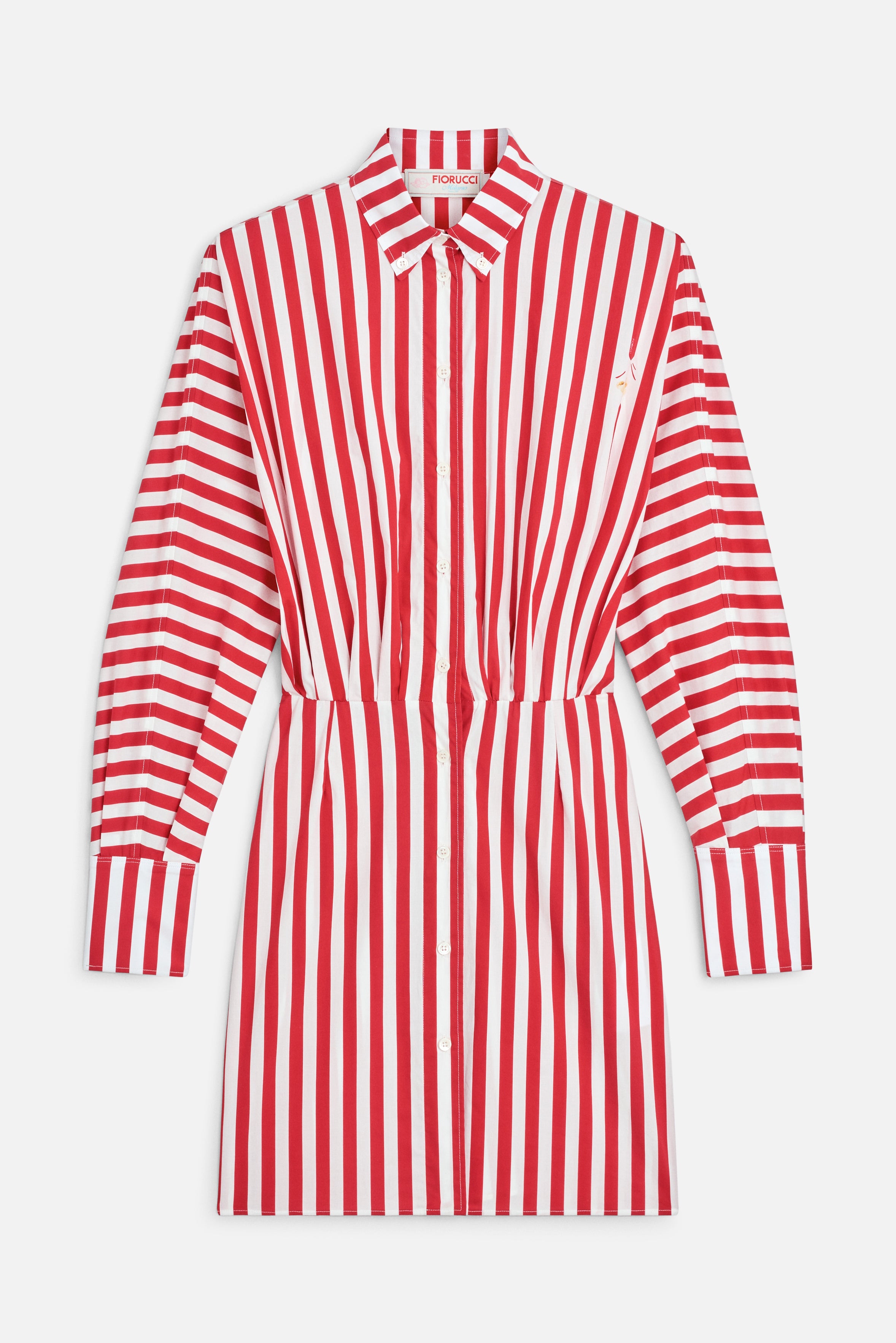 Mini Abito Chemisier con Stampa Popcorn a Righe Rosso