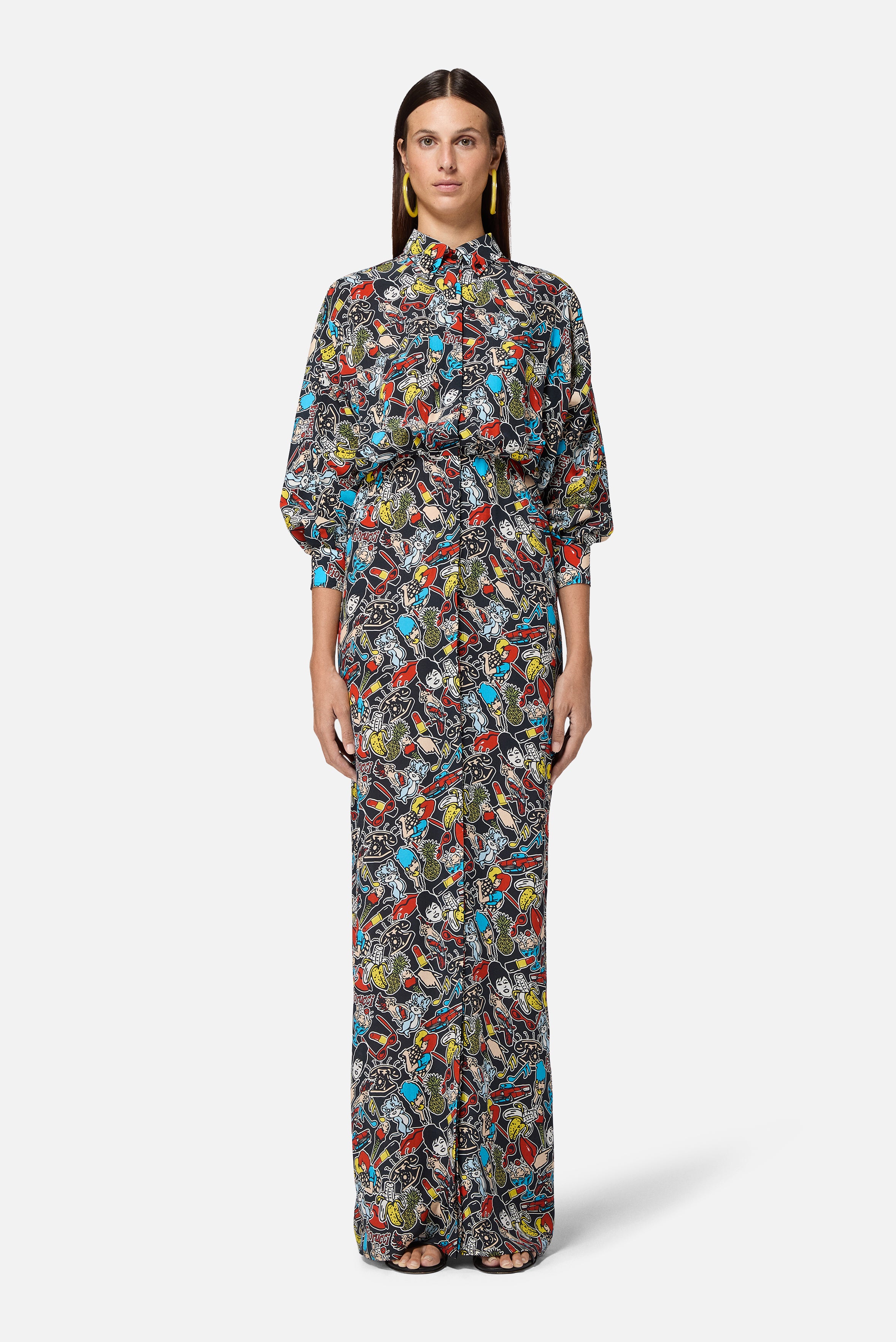 Toys Print Maxi Shirt Dress Black
