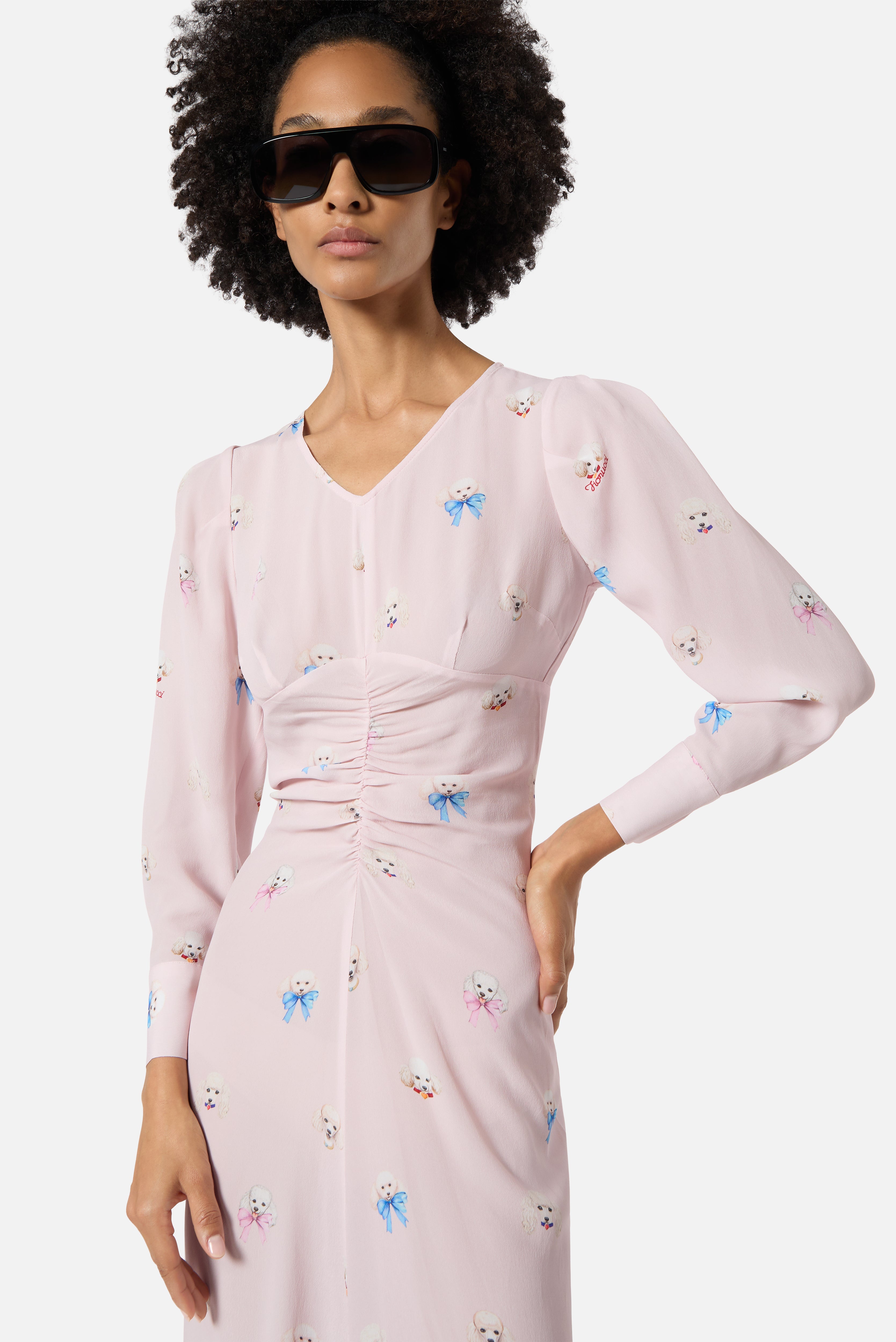 Poodle Print Midi Dress Pink