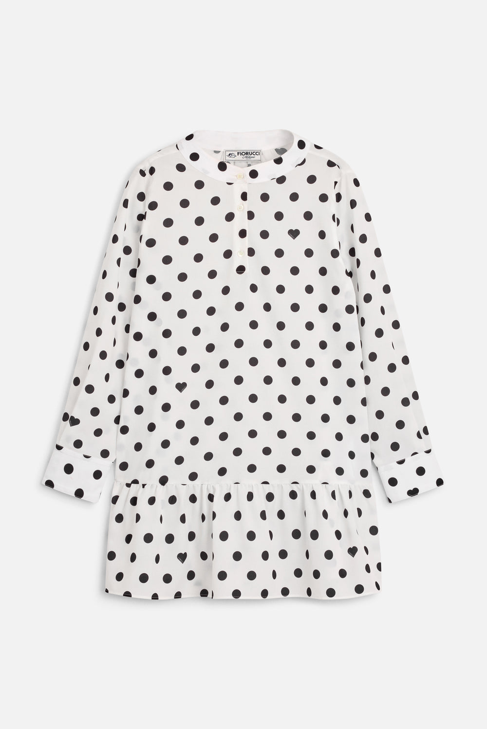 Mini Abito a pois in Crepe de Chine con Balze Bianco