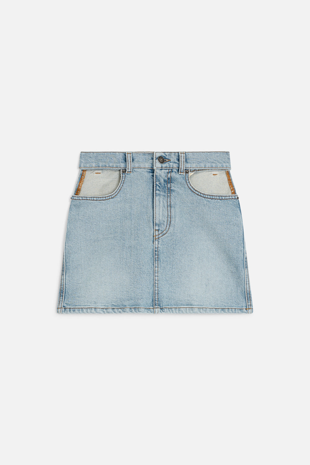 Cutout Pocket Denim Mini Skirt Light Blue