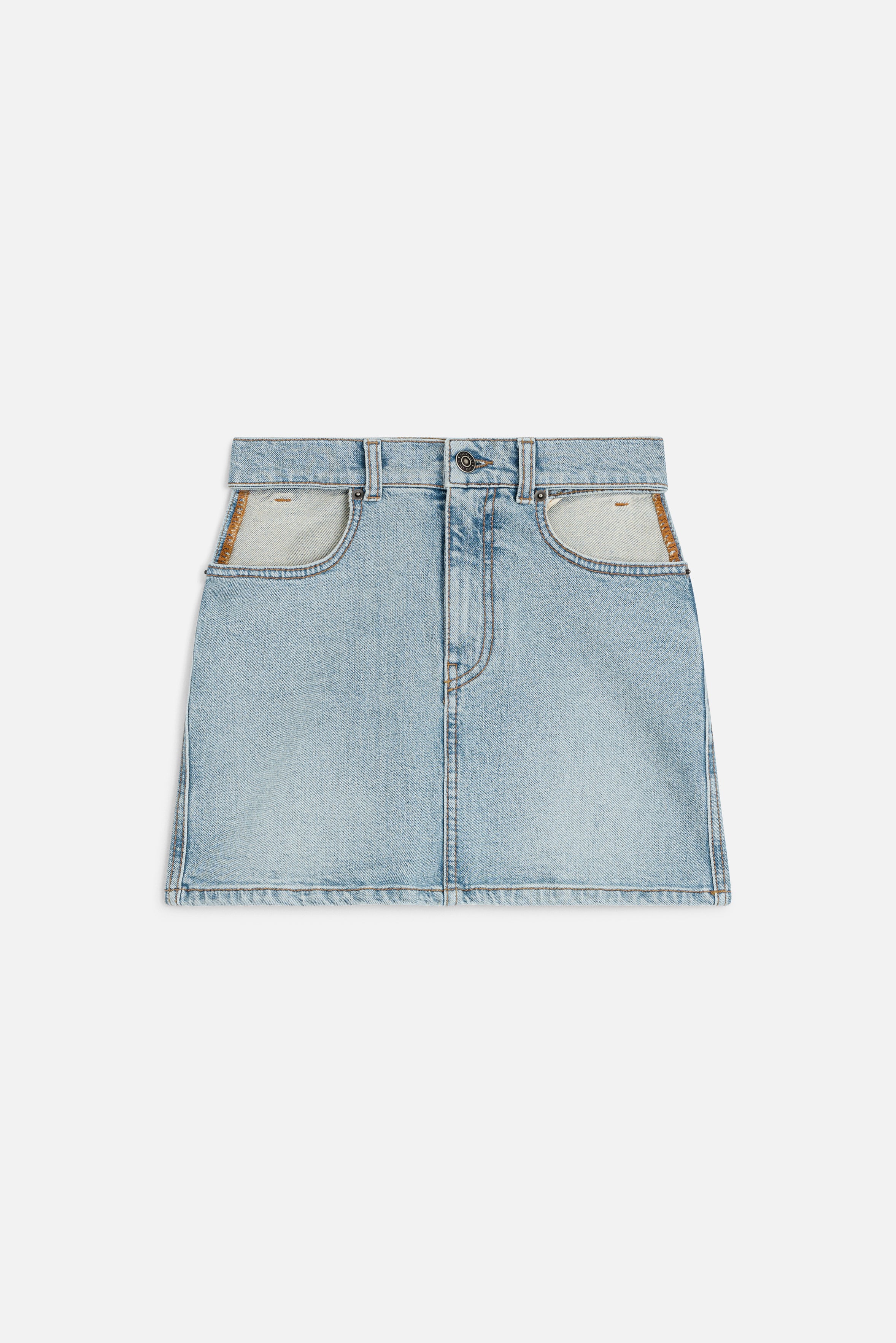 Cutout Pocket Denim Mini Skirt Light Blue