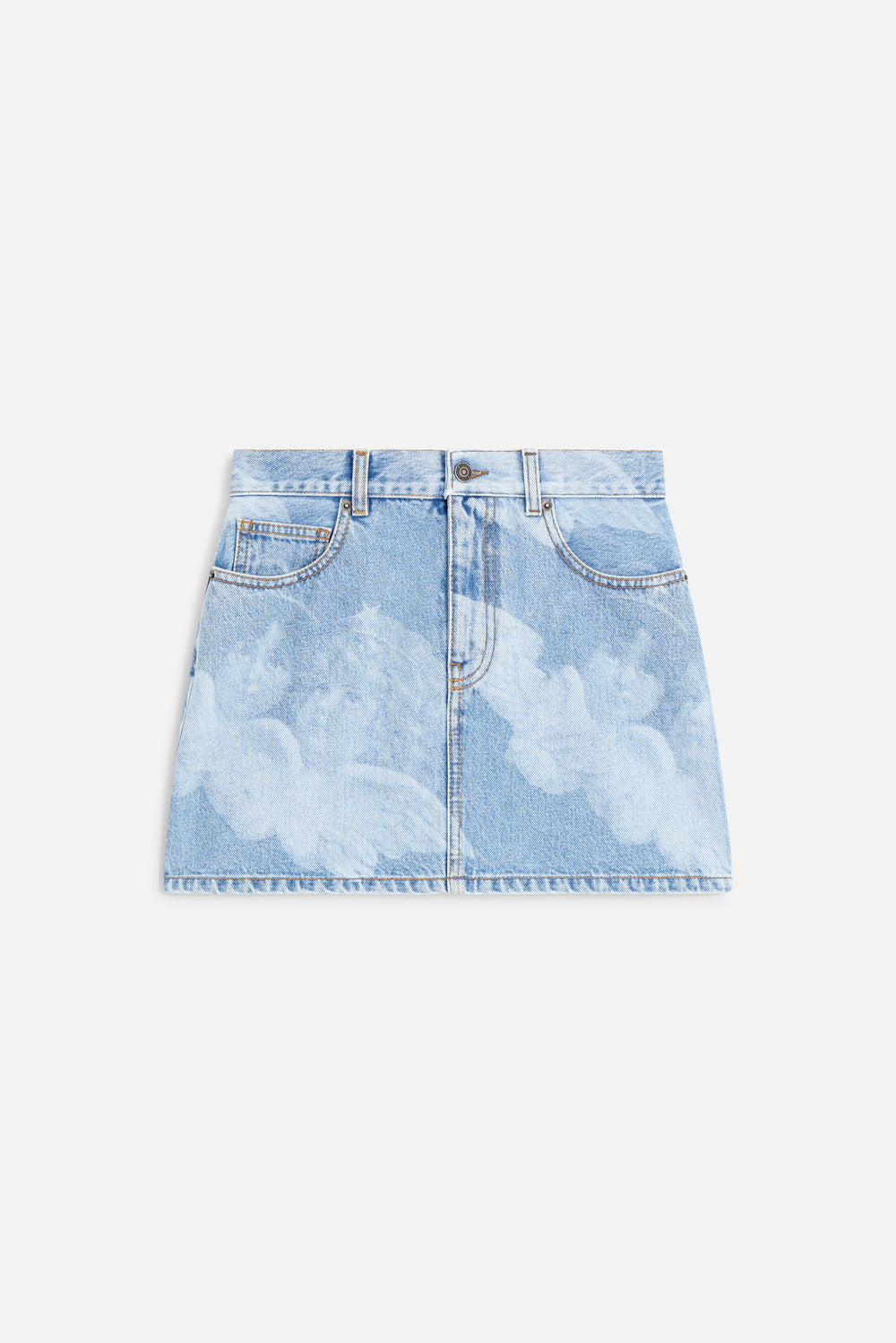 Angel Print Denim Mini Skirt Blue