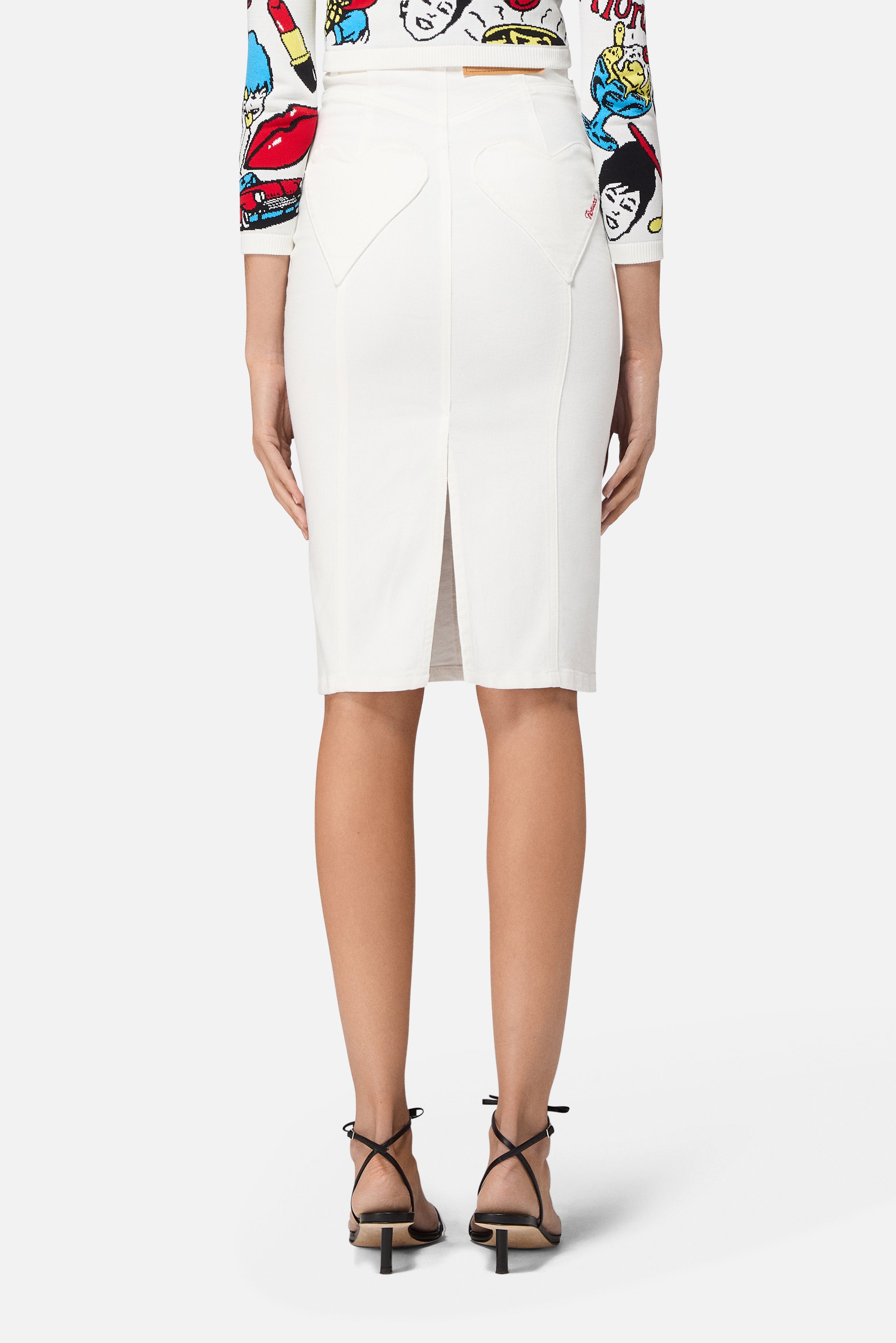 Double Heart Pockets Midi Skirt White