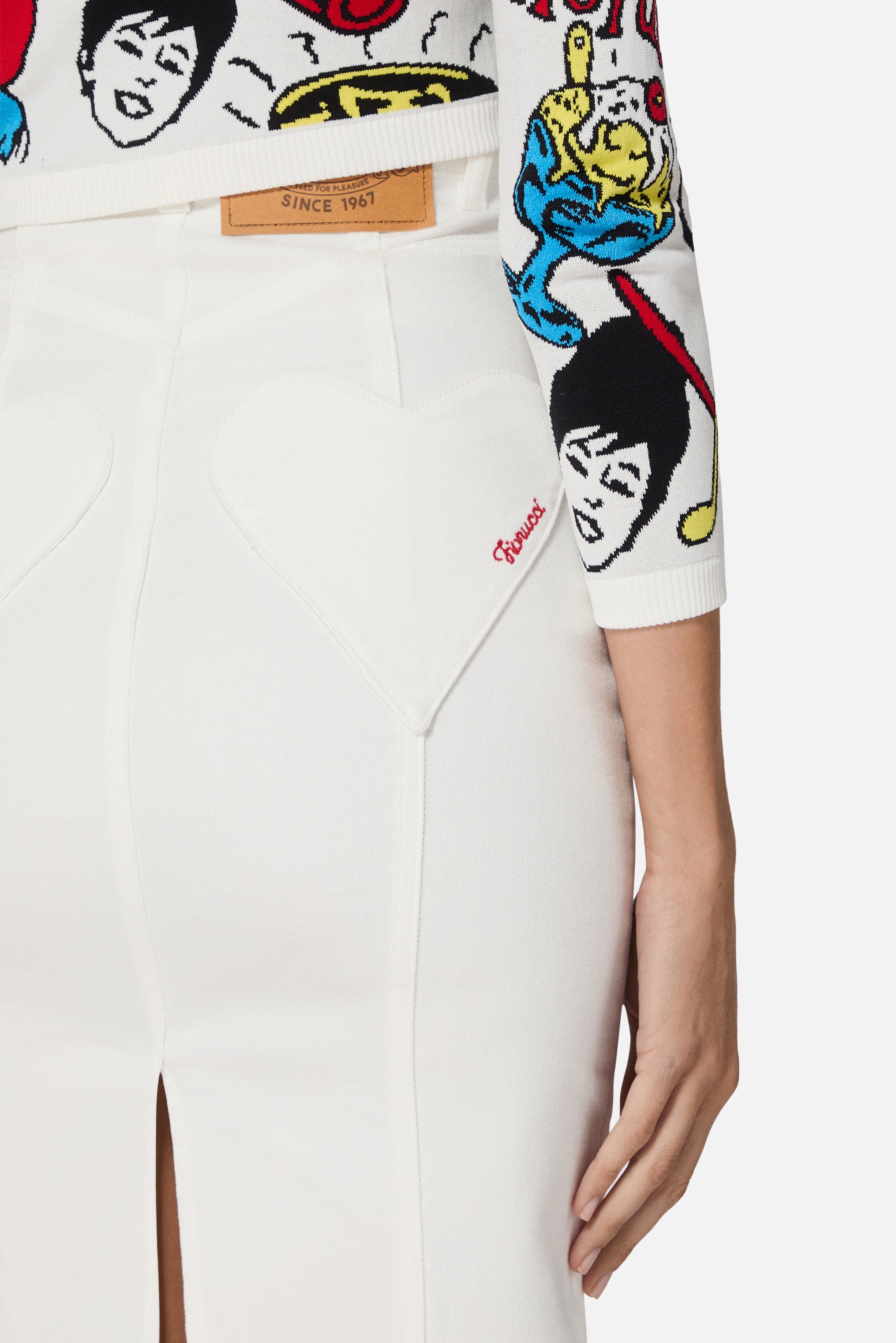 Double Heart Pockets Midi Skirt White