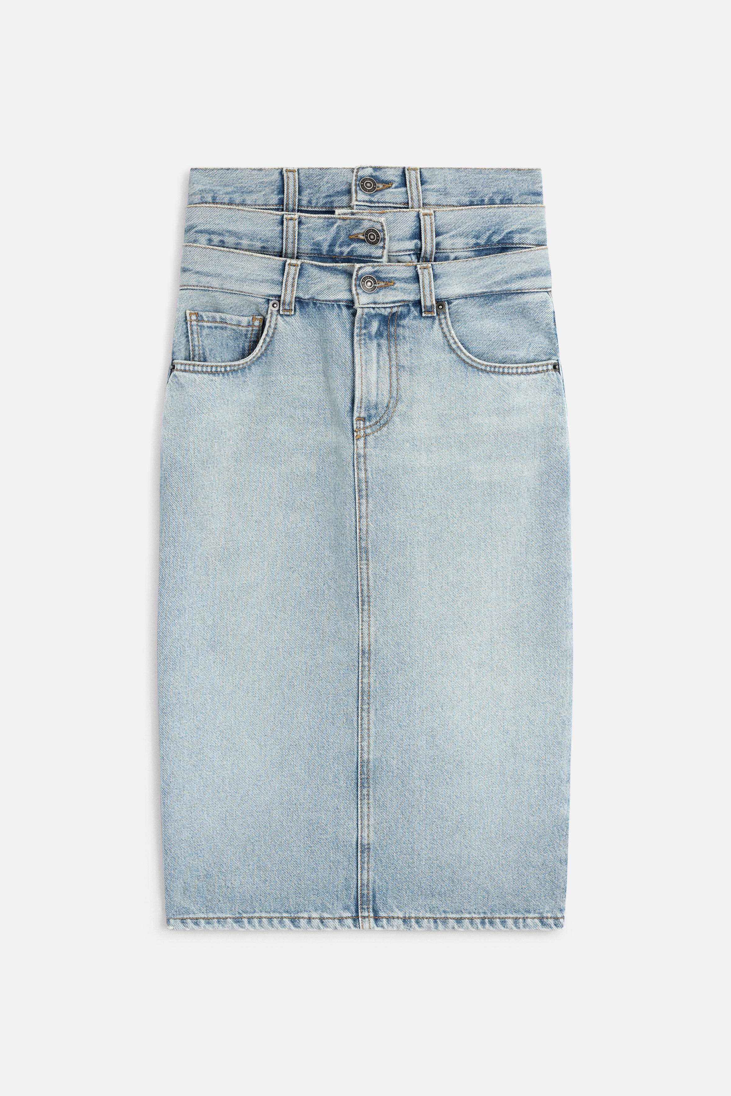 Triple Layer Denim Midi Skirt Light Blue