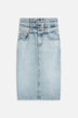 Gonna Midi in Denim con Triplo Strato Azzurra
