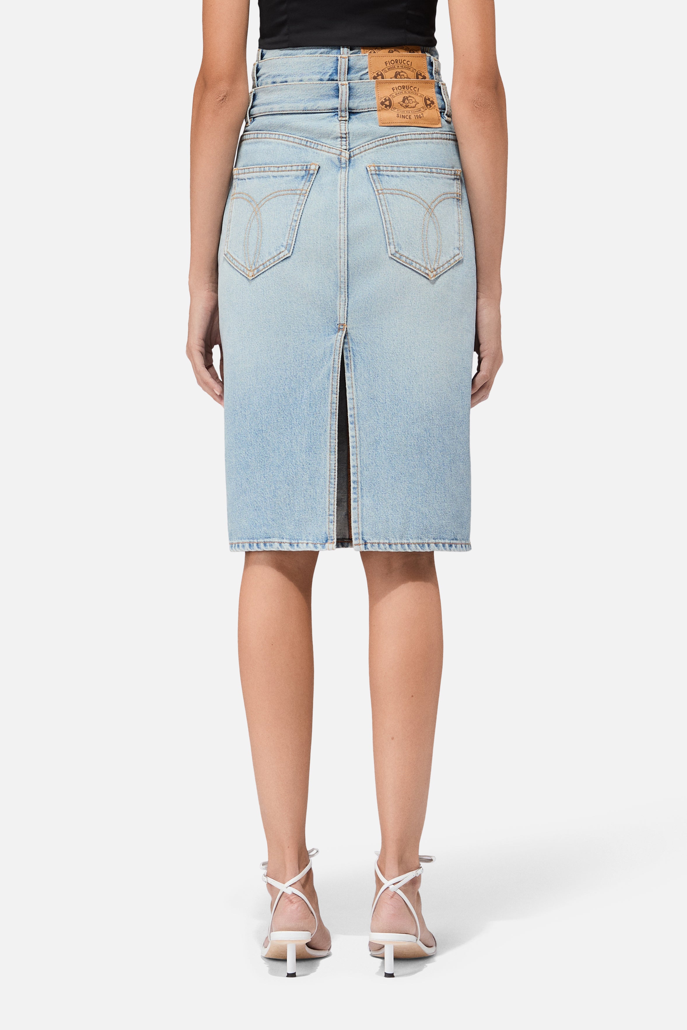 Triple Layer Denim Midi Skirt Light Blue