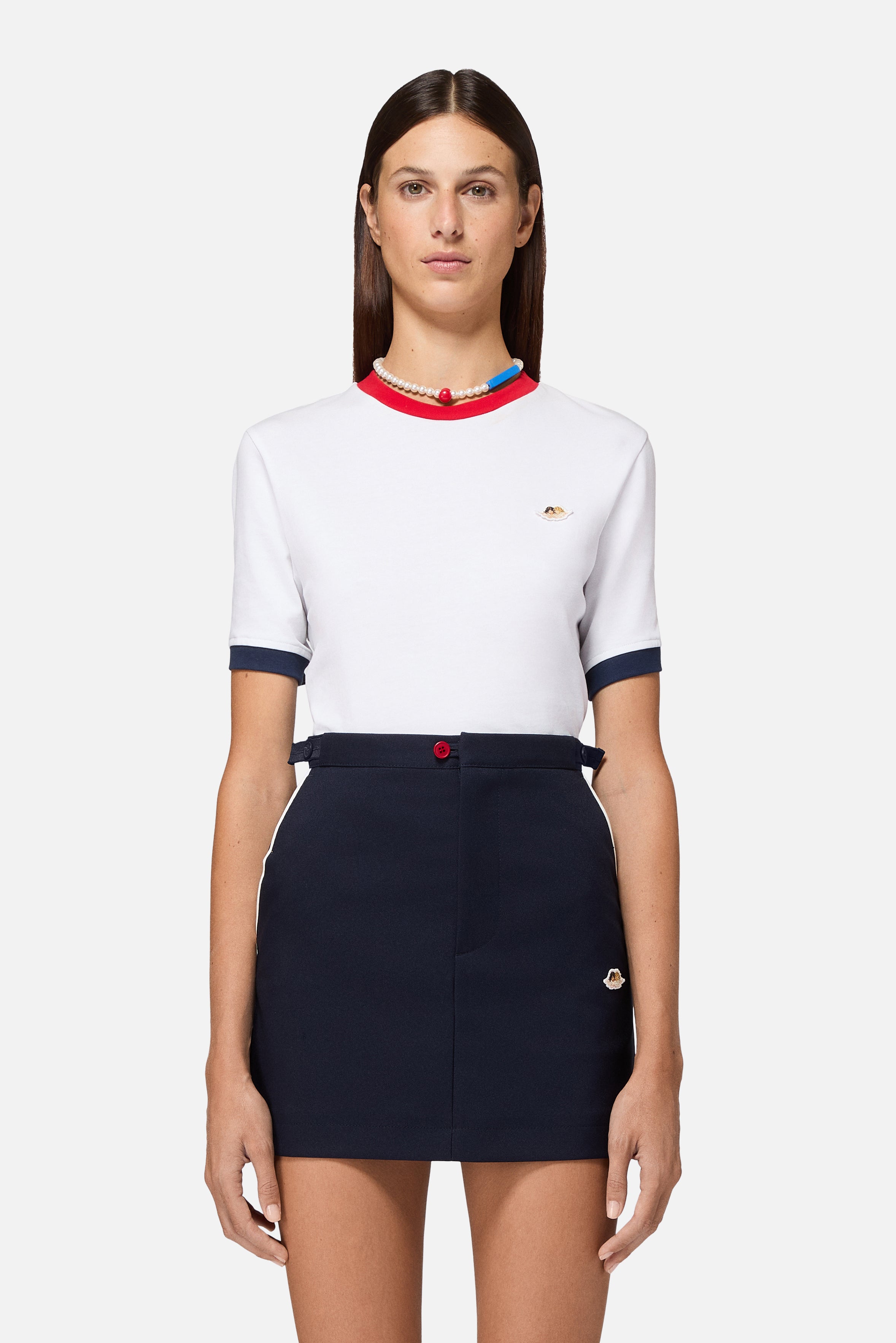 Contrast Trims Angels Patch Regular T-Shirt White