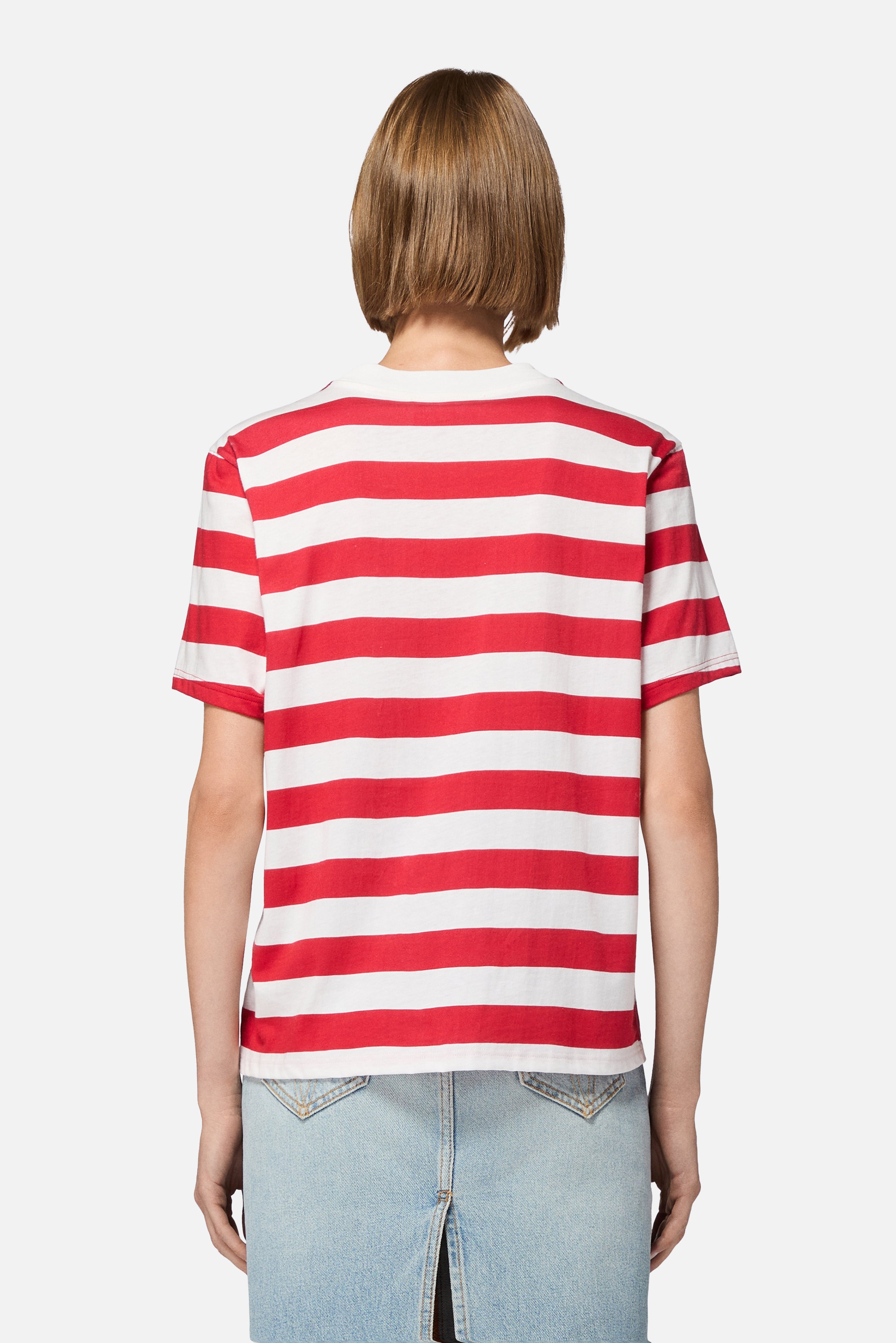 T-Shirt Regular a Righe con Logo Rossa