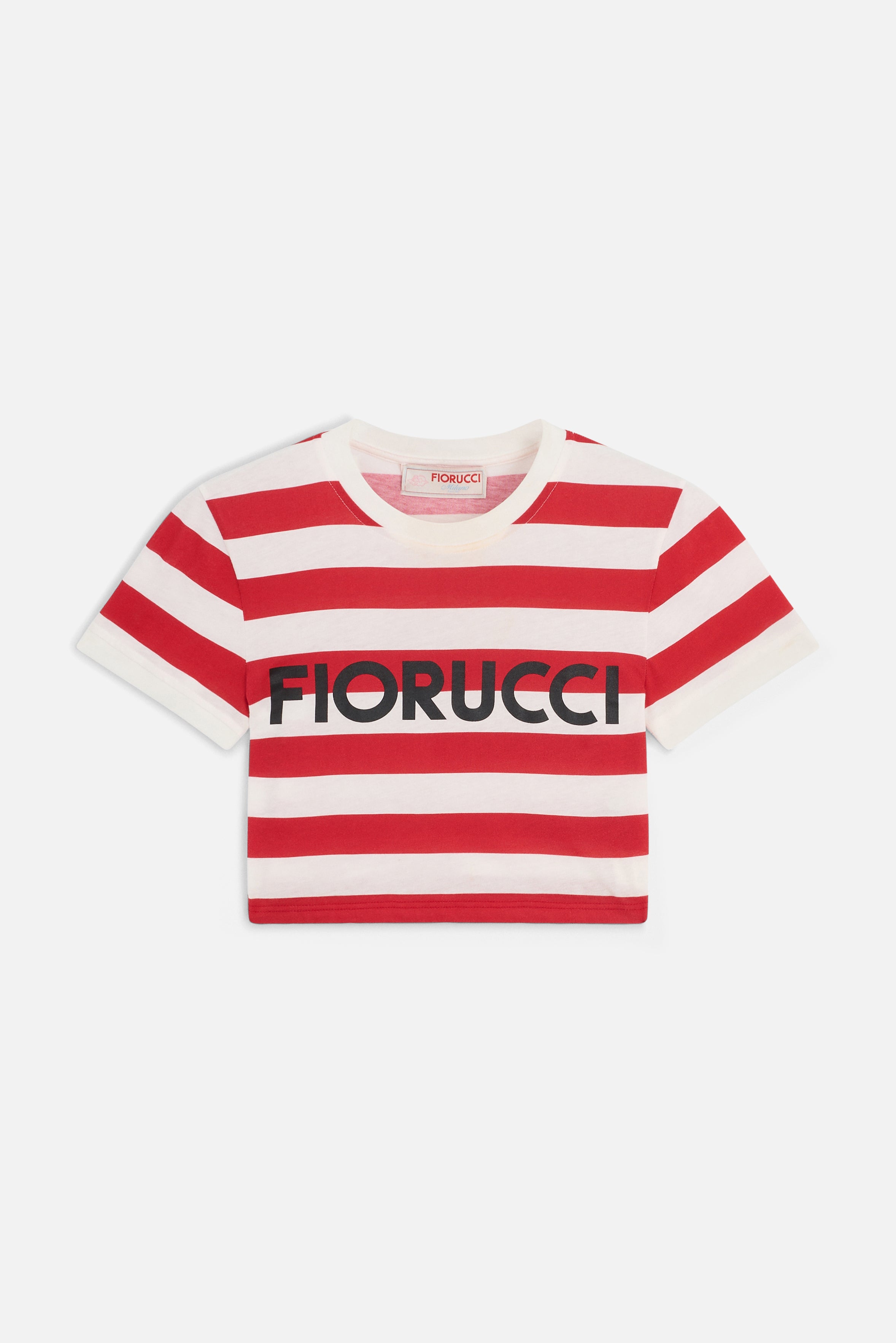 Baby T-Shirt a Righe con Logo Rossa