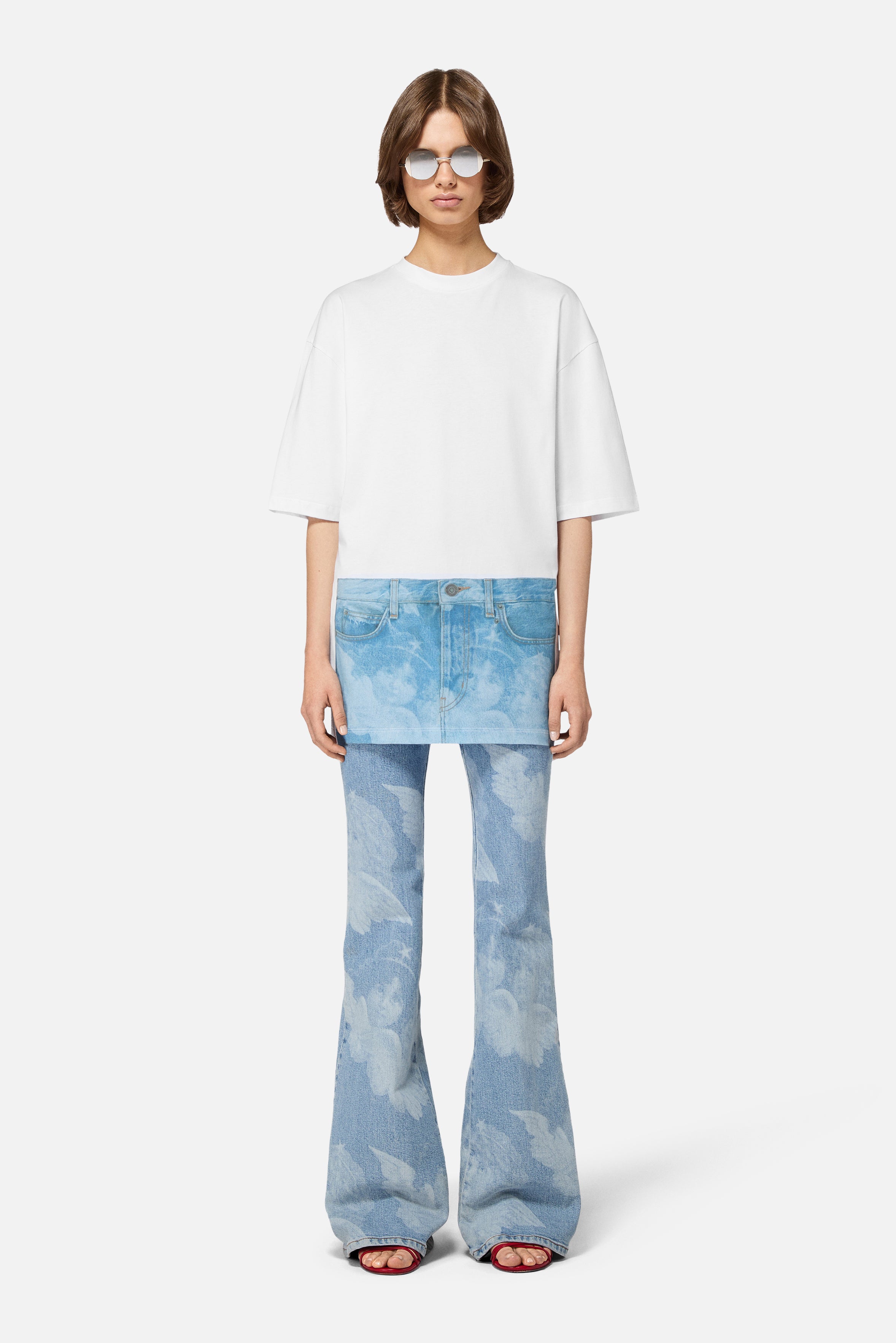 Angel Jeans Print Long Relaxed T-Shirt White