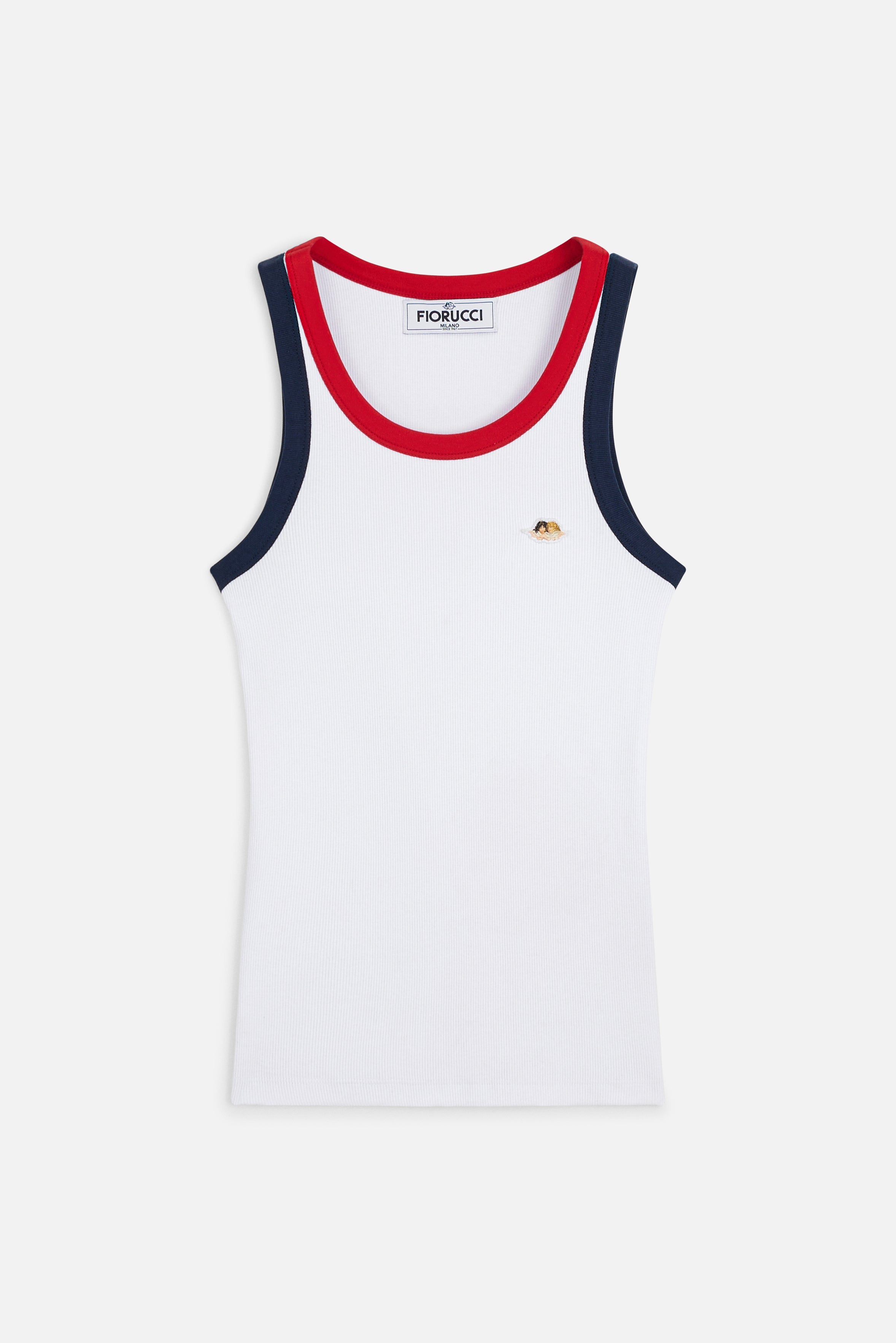 Contrast Angels Patch Ribbed Tank Top Navy and Red | Fiorucci