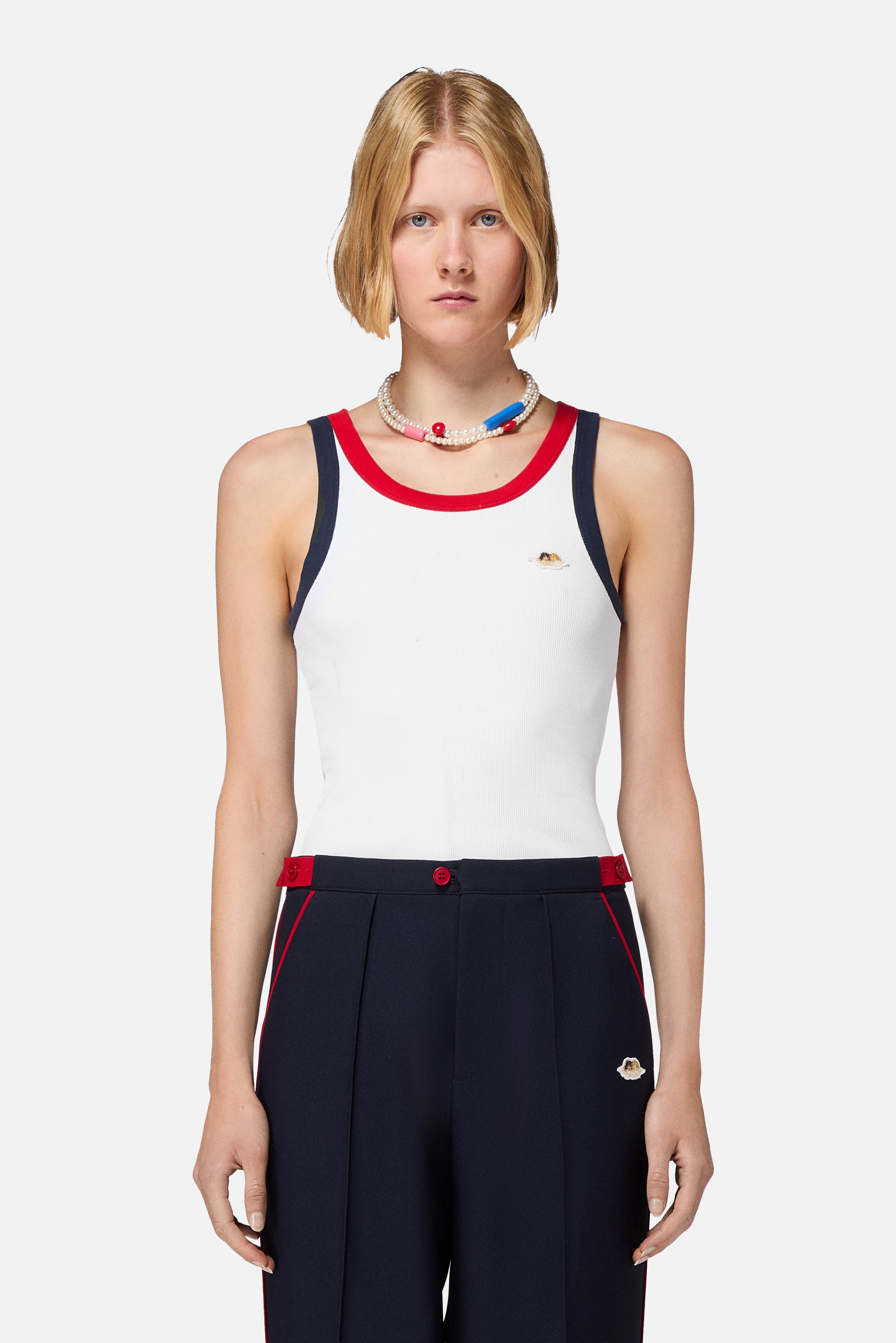 Contrast Trims Angels Patch Tank Top White