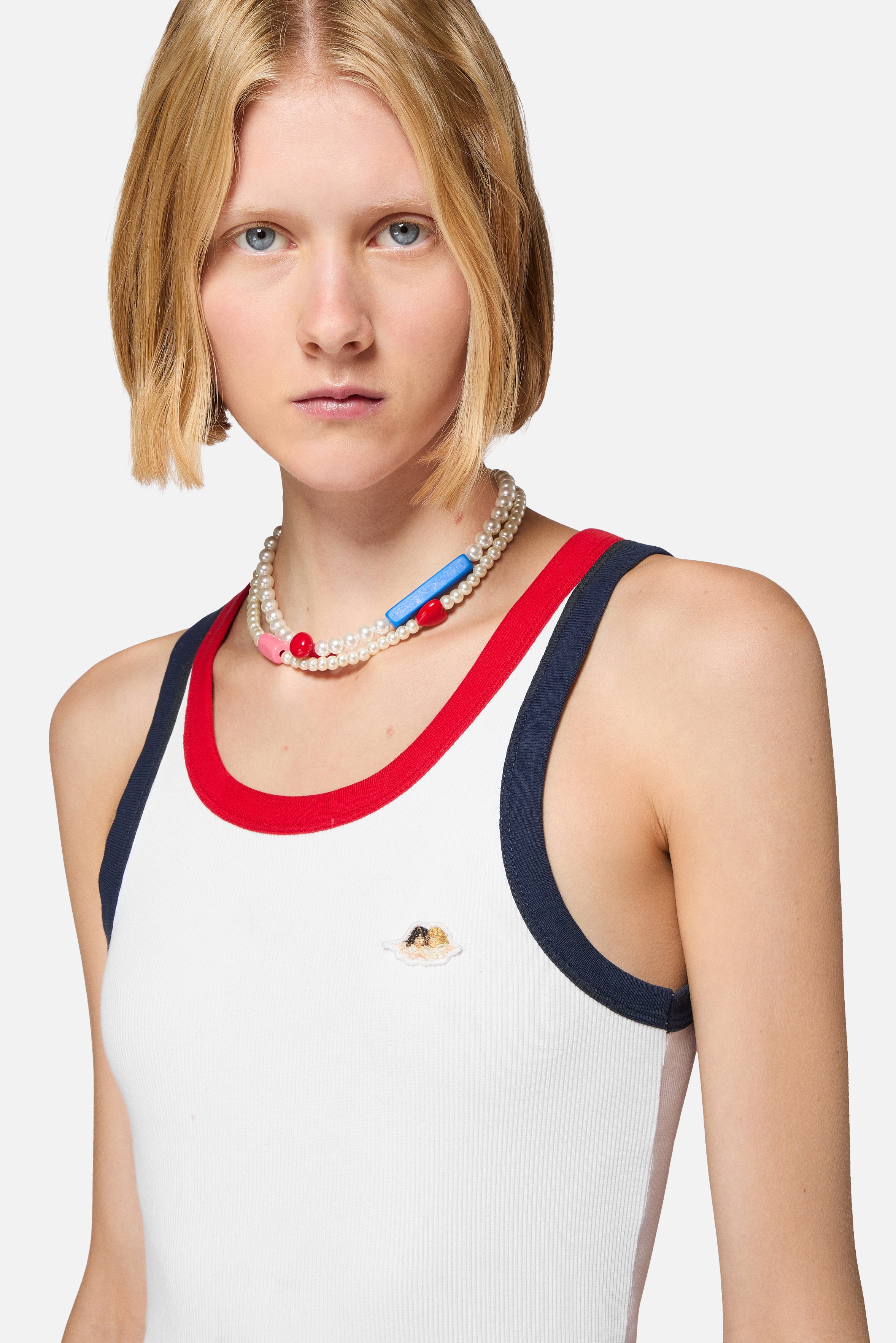 Contrast Trims Angels Patch Tank Top White