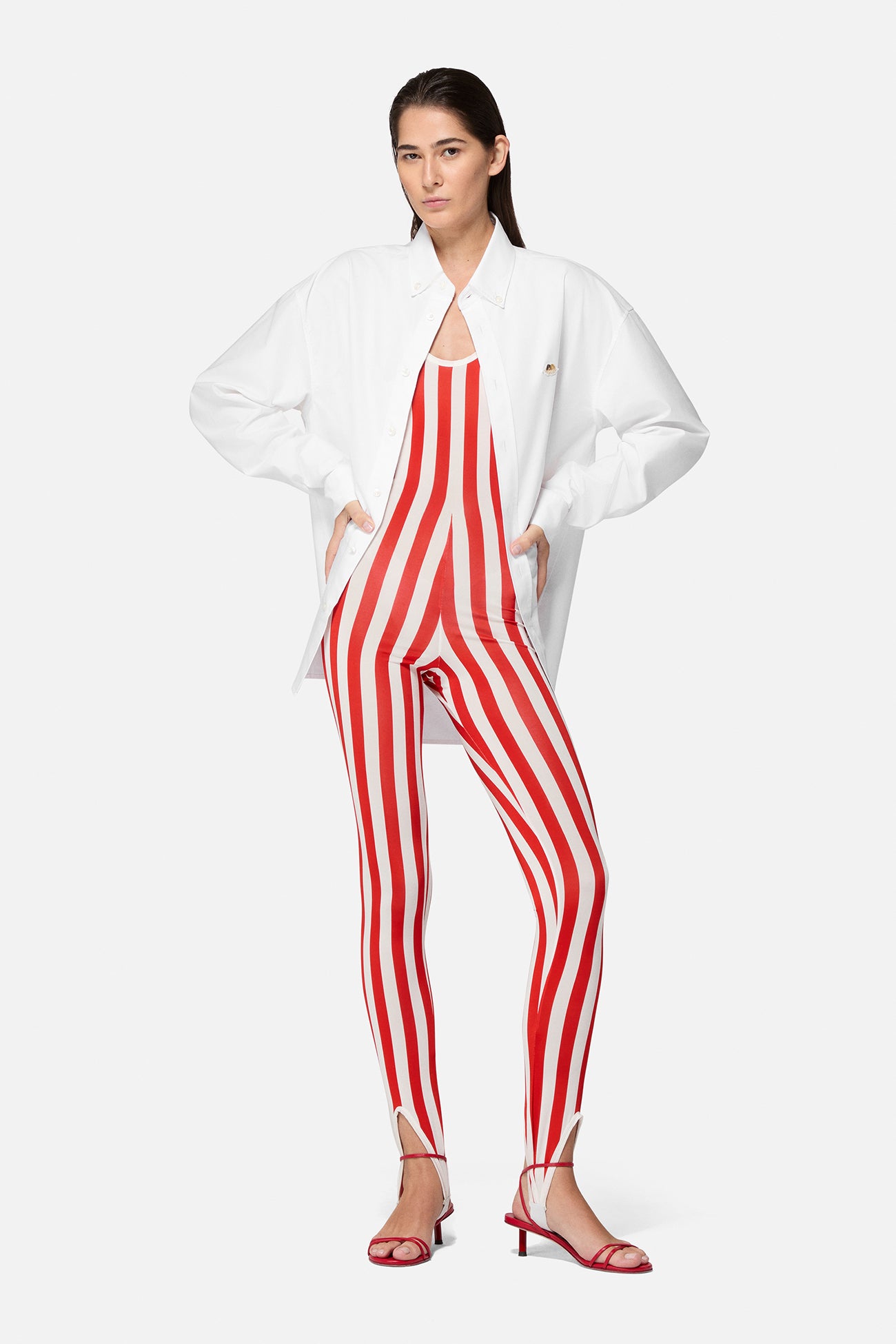 Striped Popcorn Print Jumpsuit Red