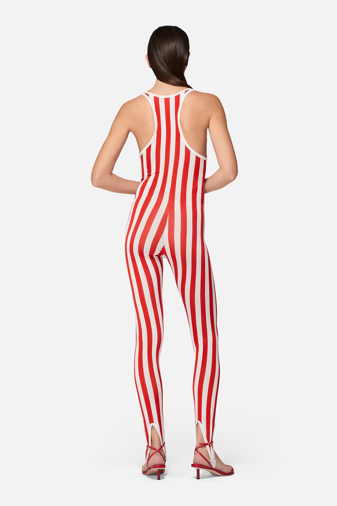Striped Popcorn Print Jumpsuit Red