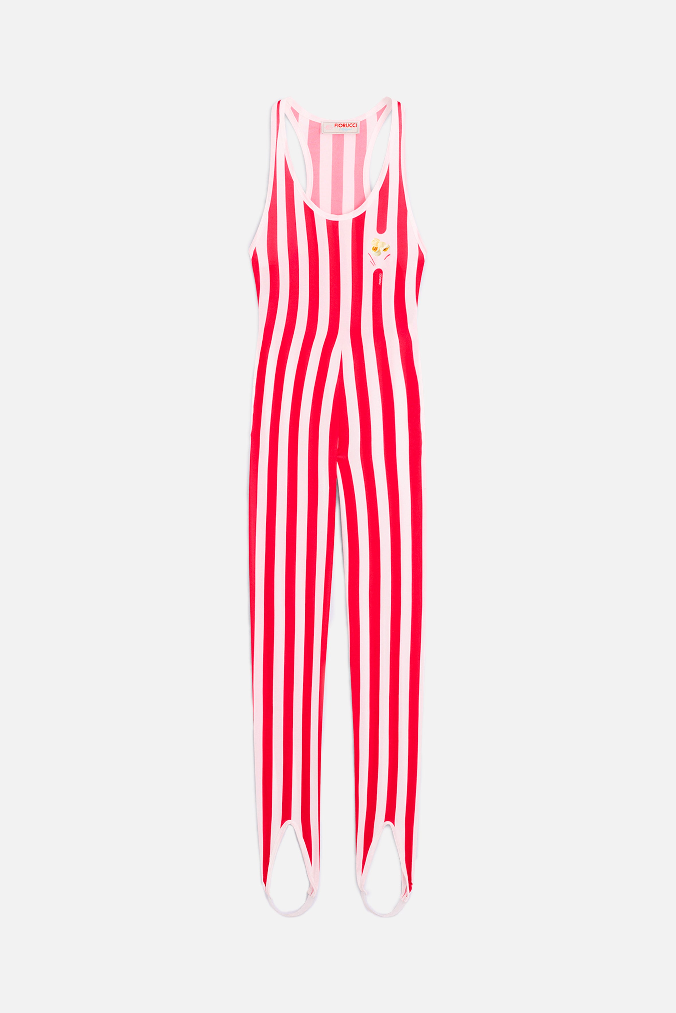 Striped Popcorn Print Jumpsuit Red
