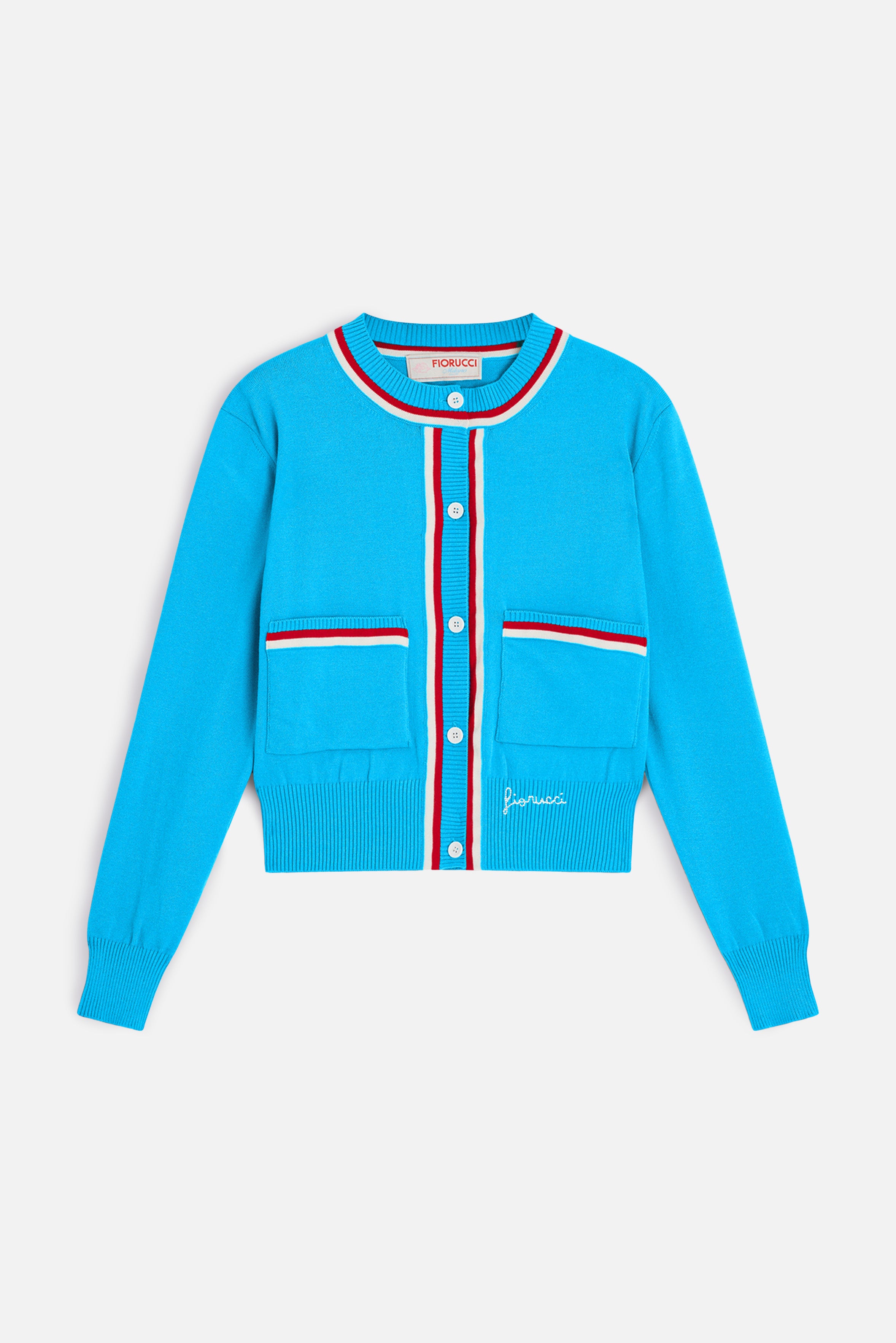 Contrast Trims Cardigan Light Blue