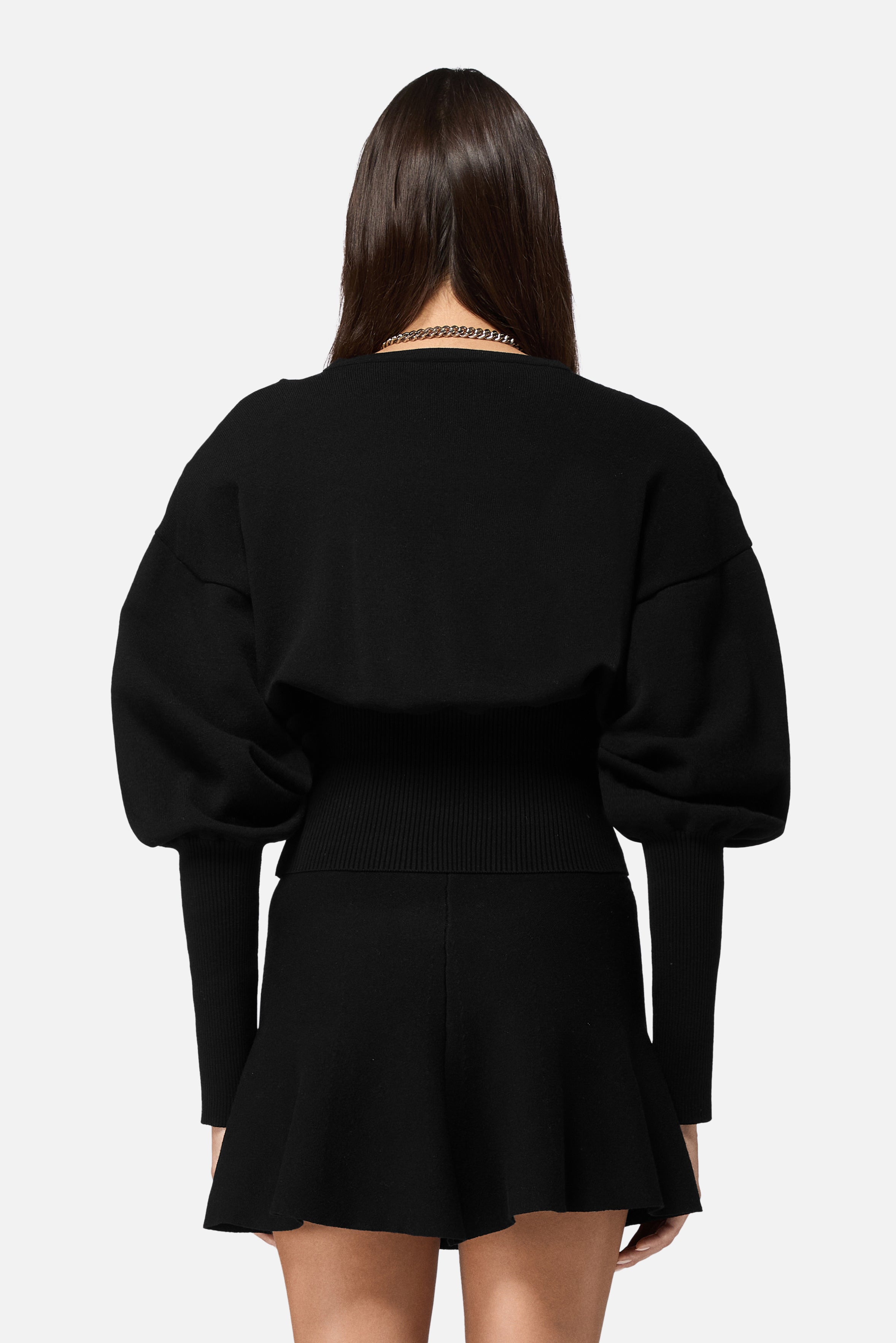 Puff Sleeves Knit Top Black