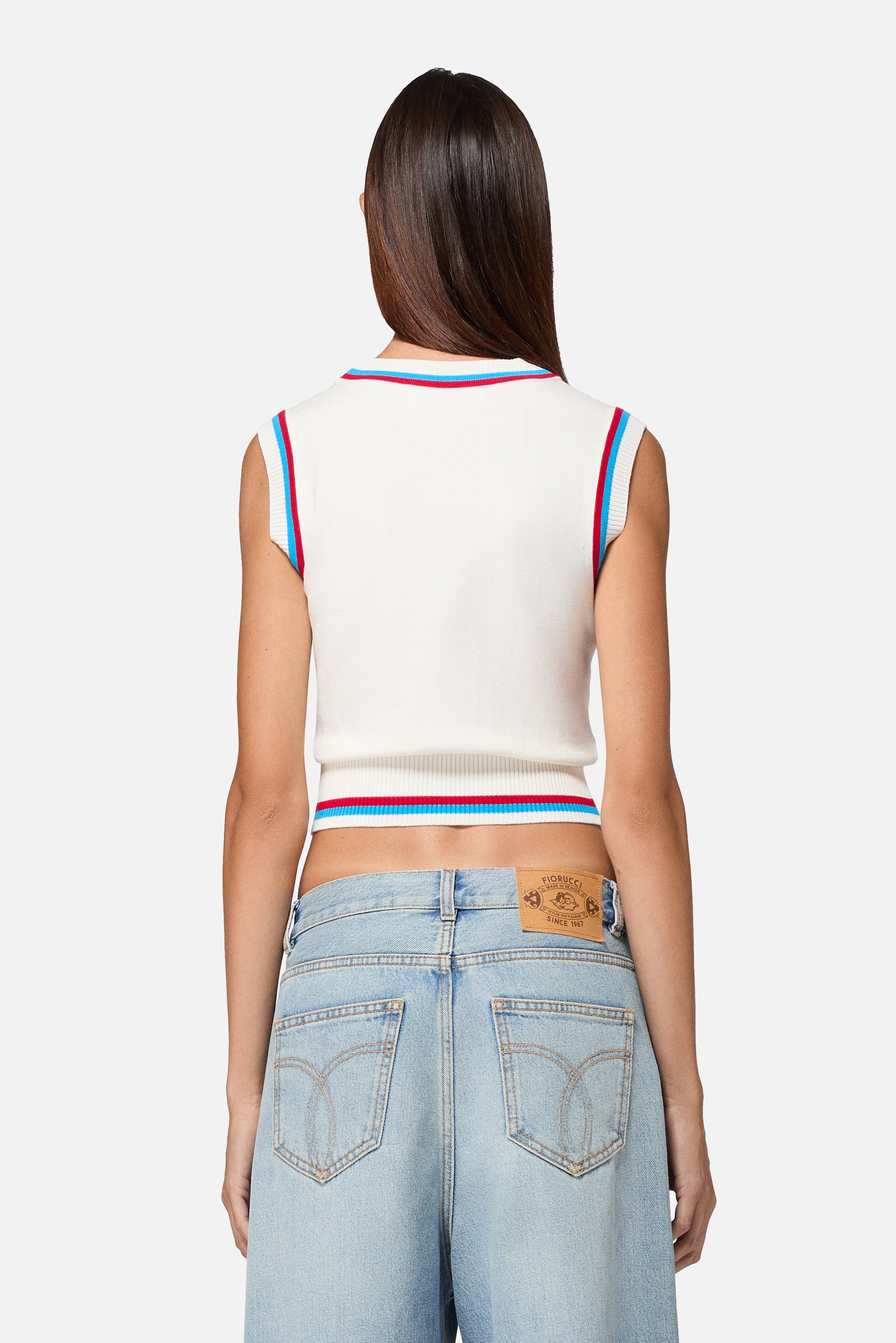 Contrast Trims Knit Tank Top White