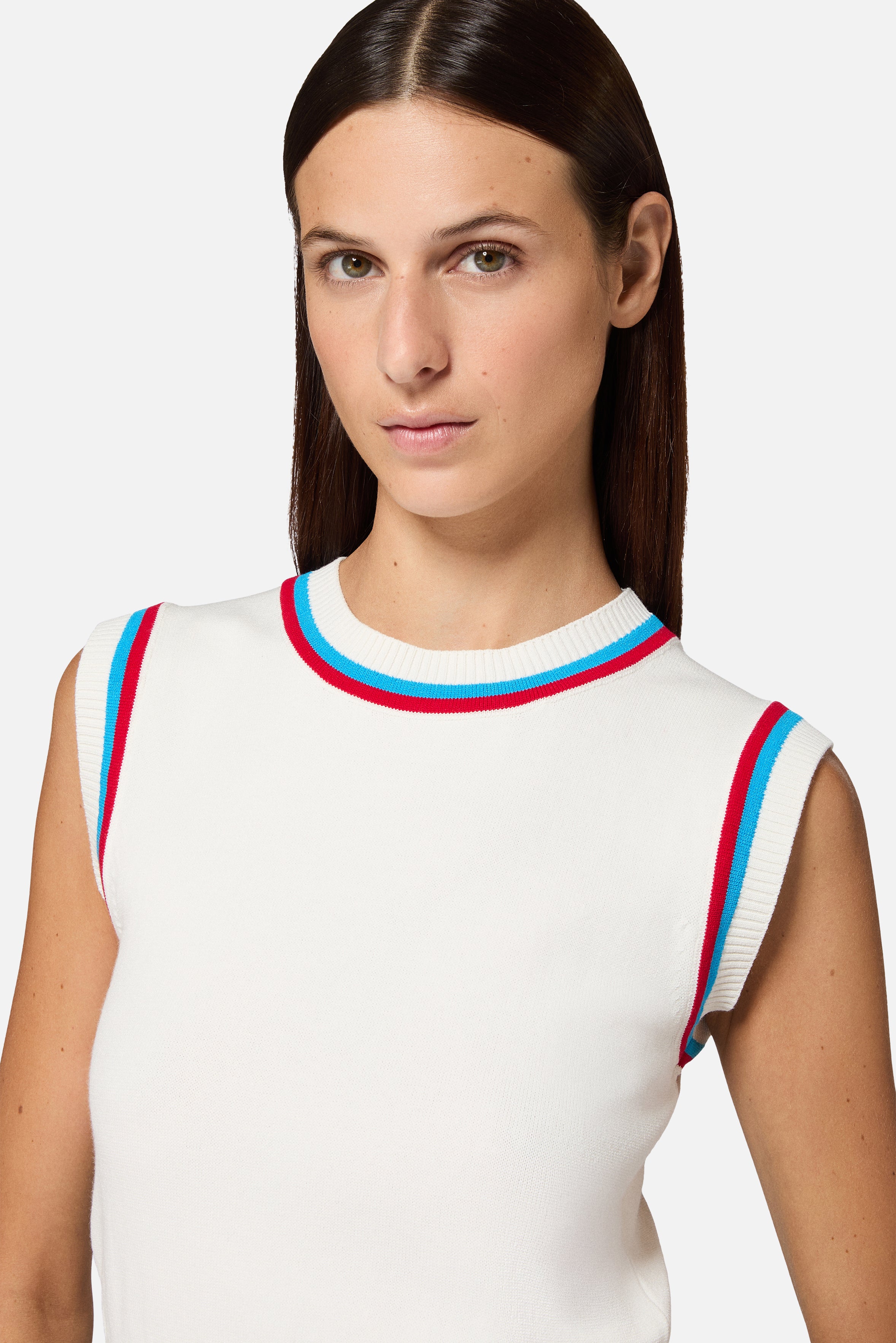 Contrast Trims Knit Tank Top White