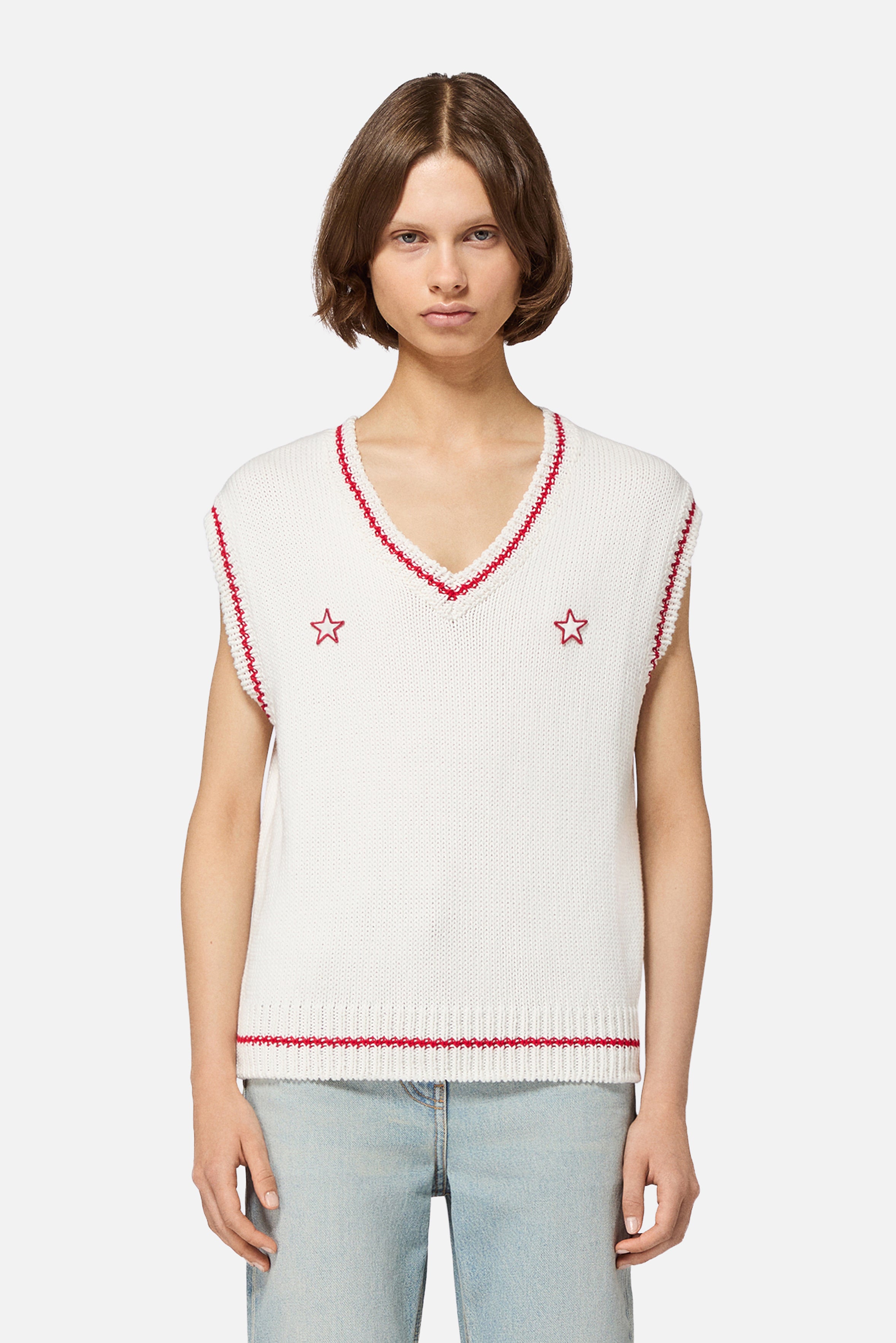 Stars V-Neck Vest White