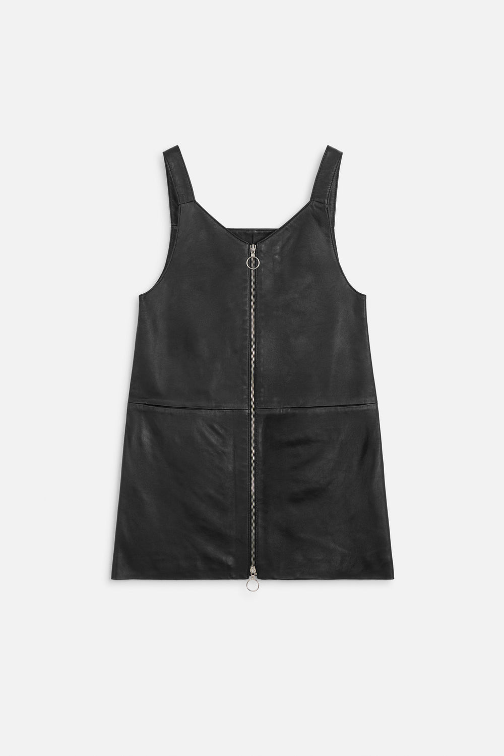 Leather Zippered Mini Dress Black