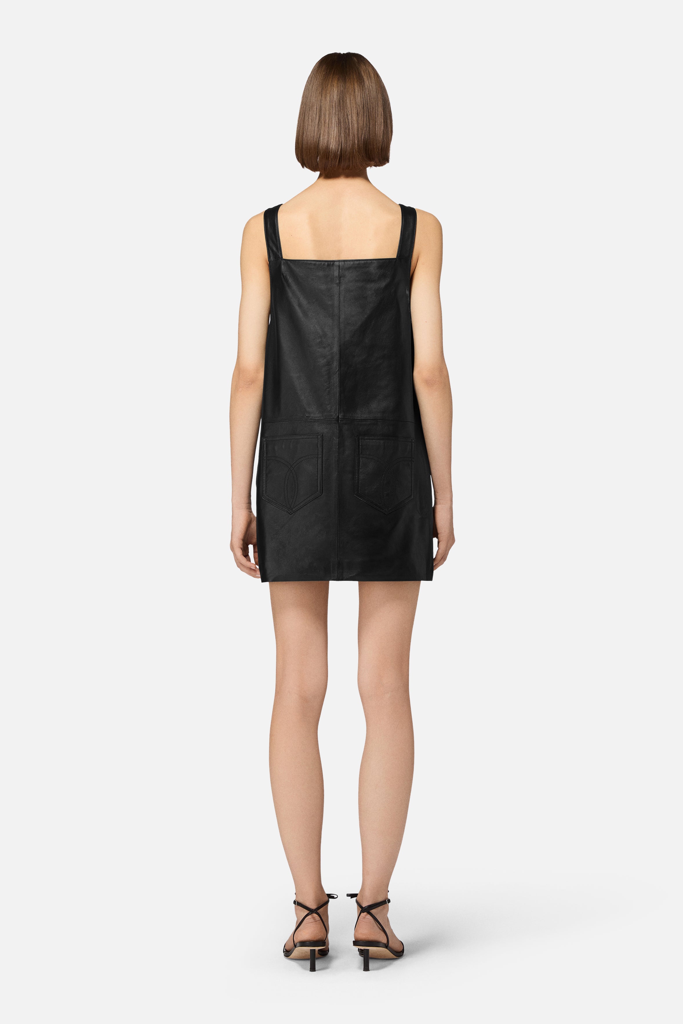 Leather Zippered Mini Dress Black