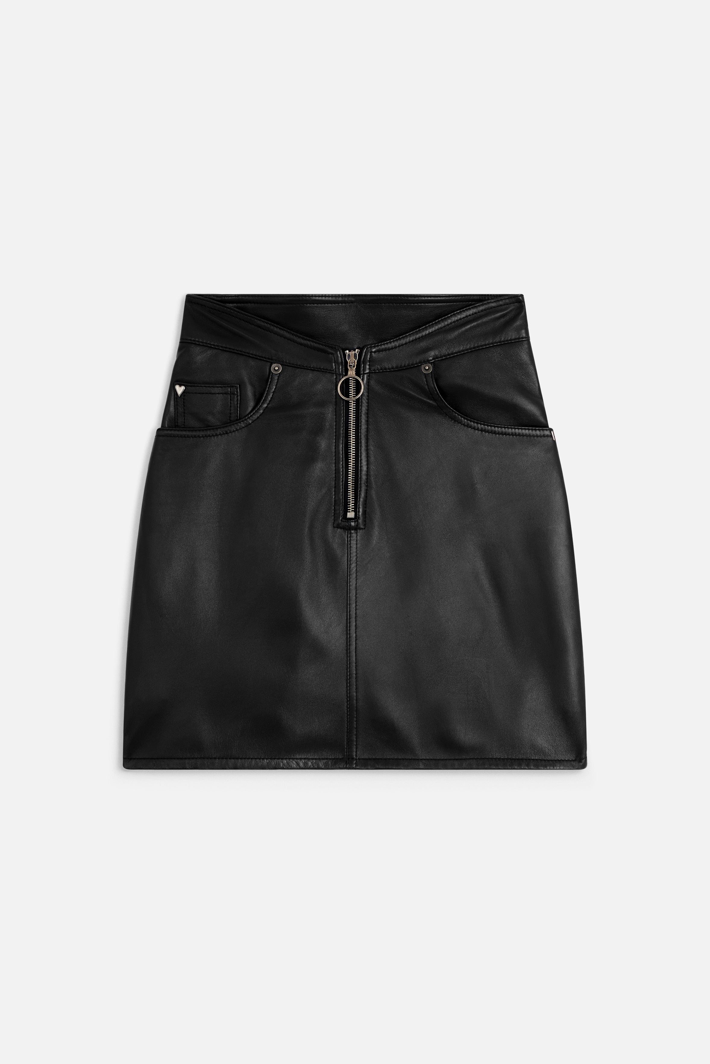 Leather Zippered Mini Skirt Black